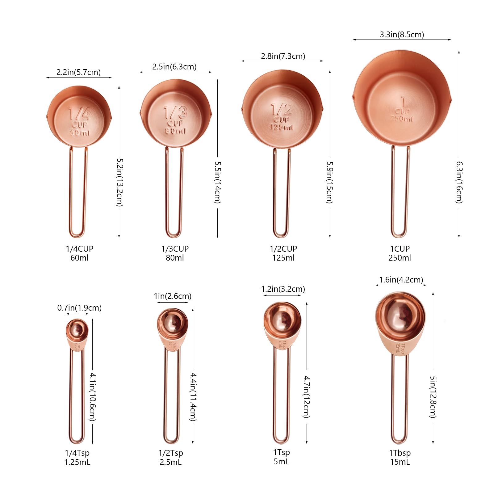 Premium Rose Gold Measuring Cups and Spoons Set - Stainless Steel Kitchen Measuring Tools for Baking, Cooking & Coffee | Perfect for Home Chefs & Bakers