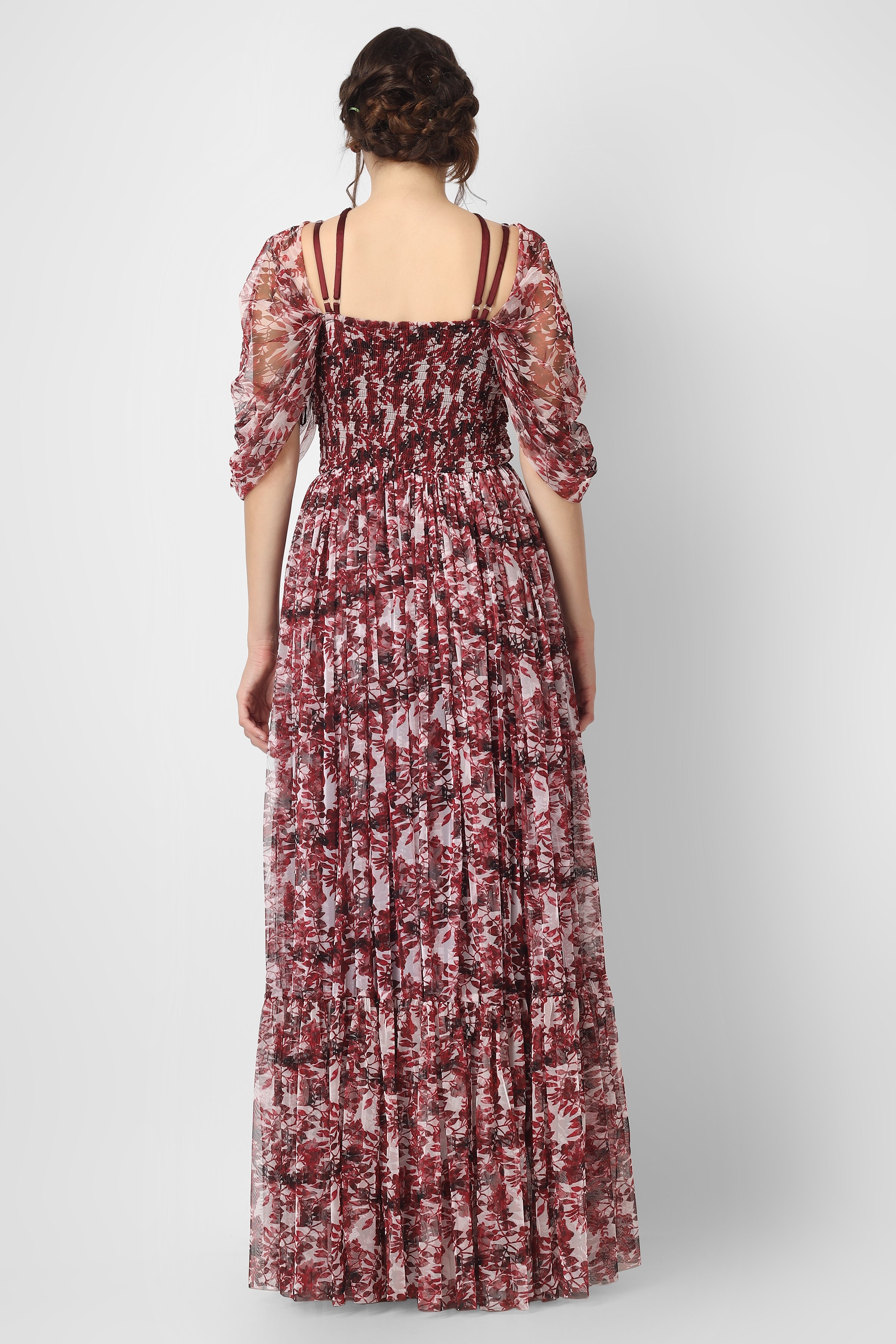 Alicia Maxi Dress in Burgundy Print - Elegant Flowy Long Dress for Women, Perfect for Weddings, Parties & Special Occasions