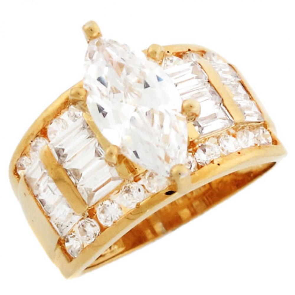 10K Yellow Gold 5-Row Marquise CZ Engagement Ring with Accent Stones - Elegant Jewelry for Weddings, Proposals & Special Occasions