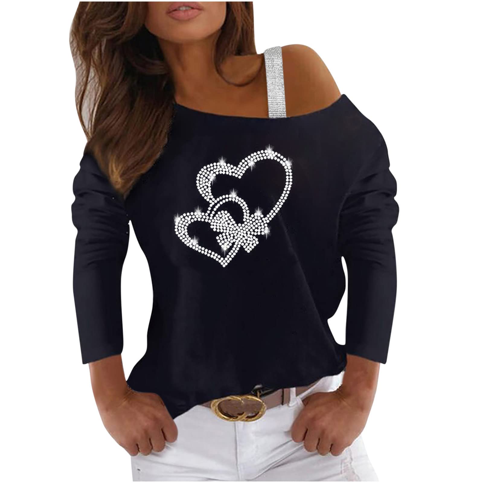 Sparkling Sequin Off-Shoulder Blouse for Women - Trendy Long Sleeve Tunic Top with Diamond Details | Perfect for Party Wear, Night Out, and Special Occasions