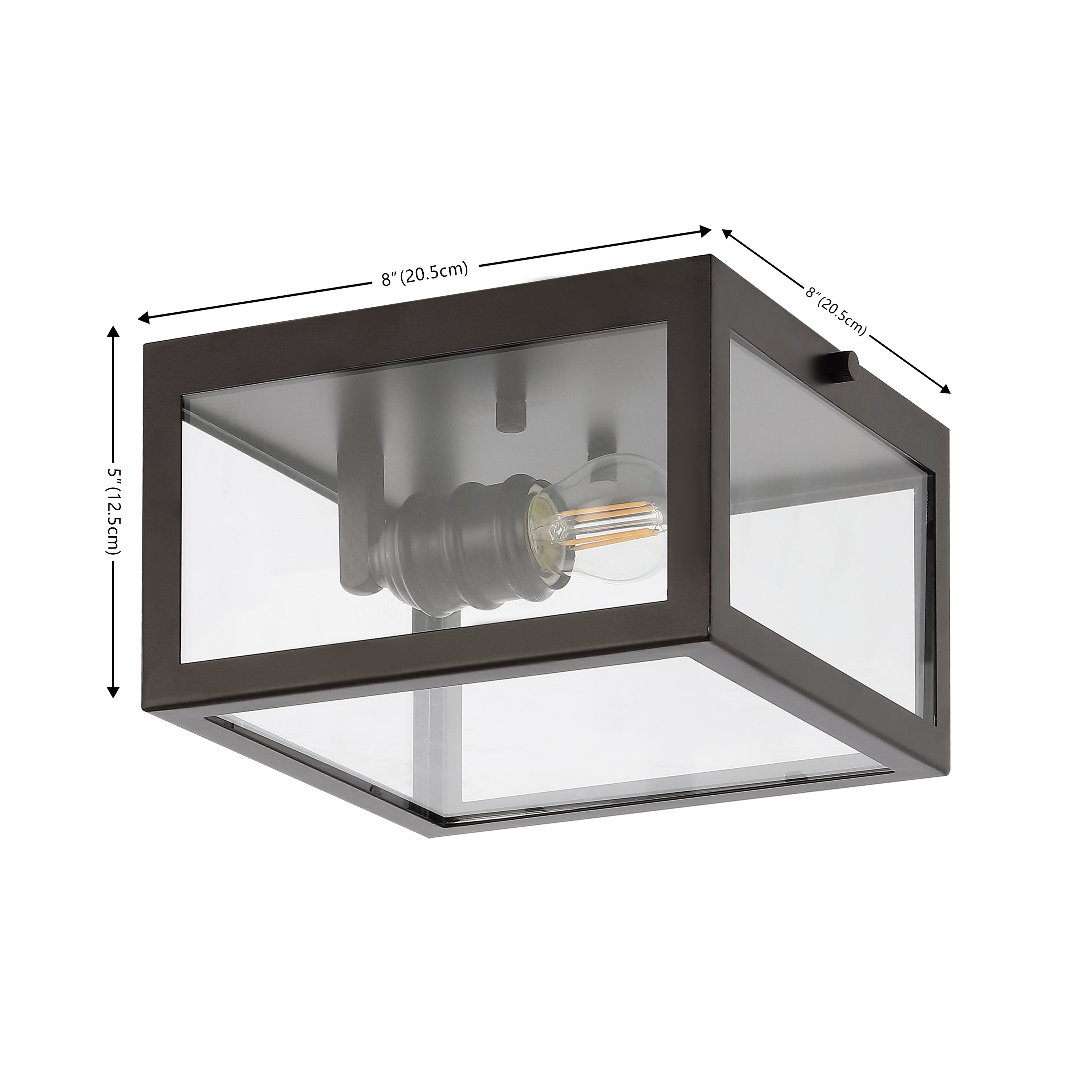 Farmhouse Industrial Square Iron and Glass LED Flush Mount Ceiling Light - 8 Inch, Rustic Modern Lighting for Kitchen, Dining Room, Bedroom, or Entryway