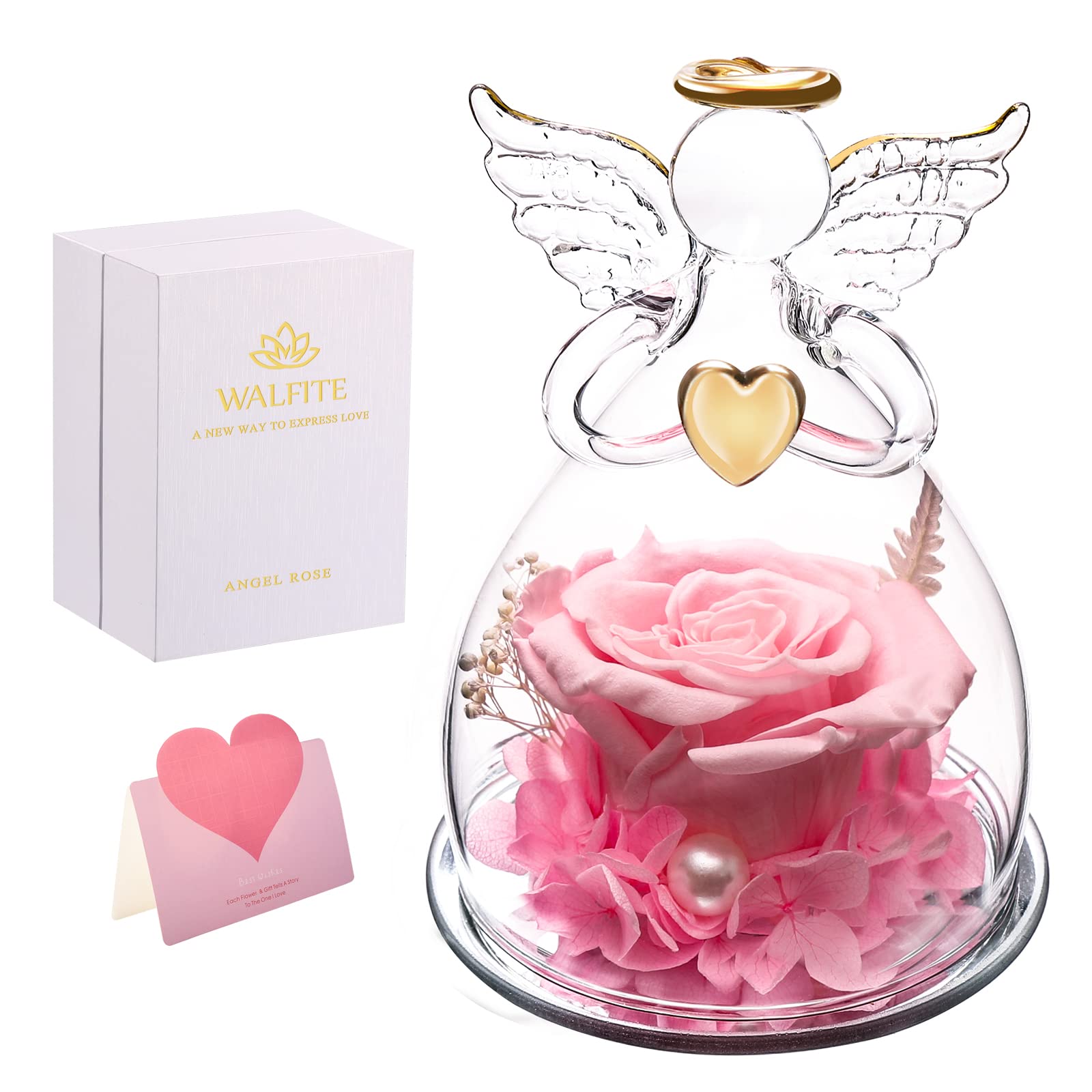 Mother's Day Angel Gift for Mom - Glass Angel Statue with Preserved Rose Flower, Birthday Gifts for Women, Grandma | Perfect for Home Decor, Wedding Centerpiece & Special Occasion Presents