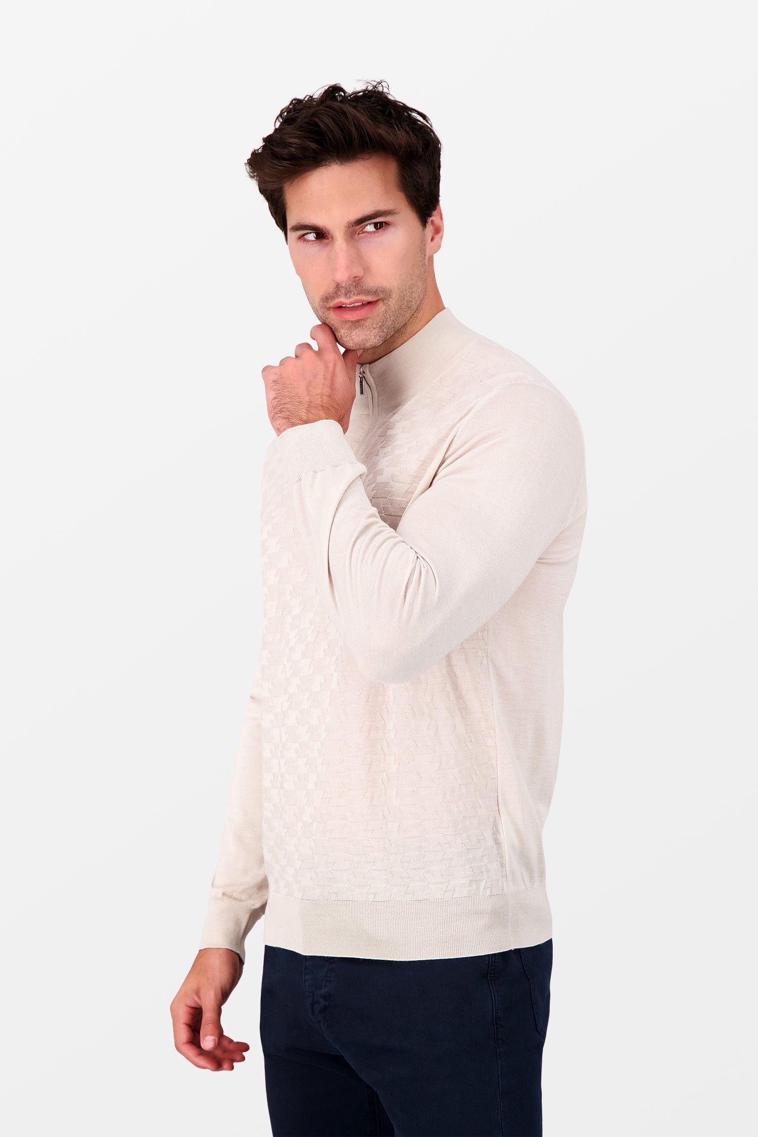 Zilli Beige Turtleneck Zip Sweater for Women - Soft Knit Pullover with High Neck & Front Zipper - Perfect for Winter Fashion, Office Wear & Casual Outfits