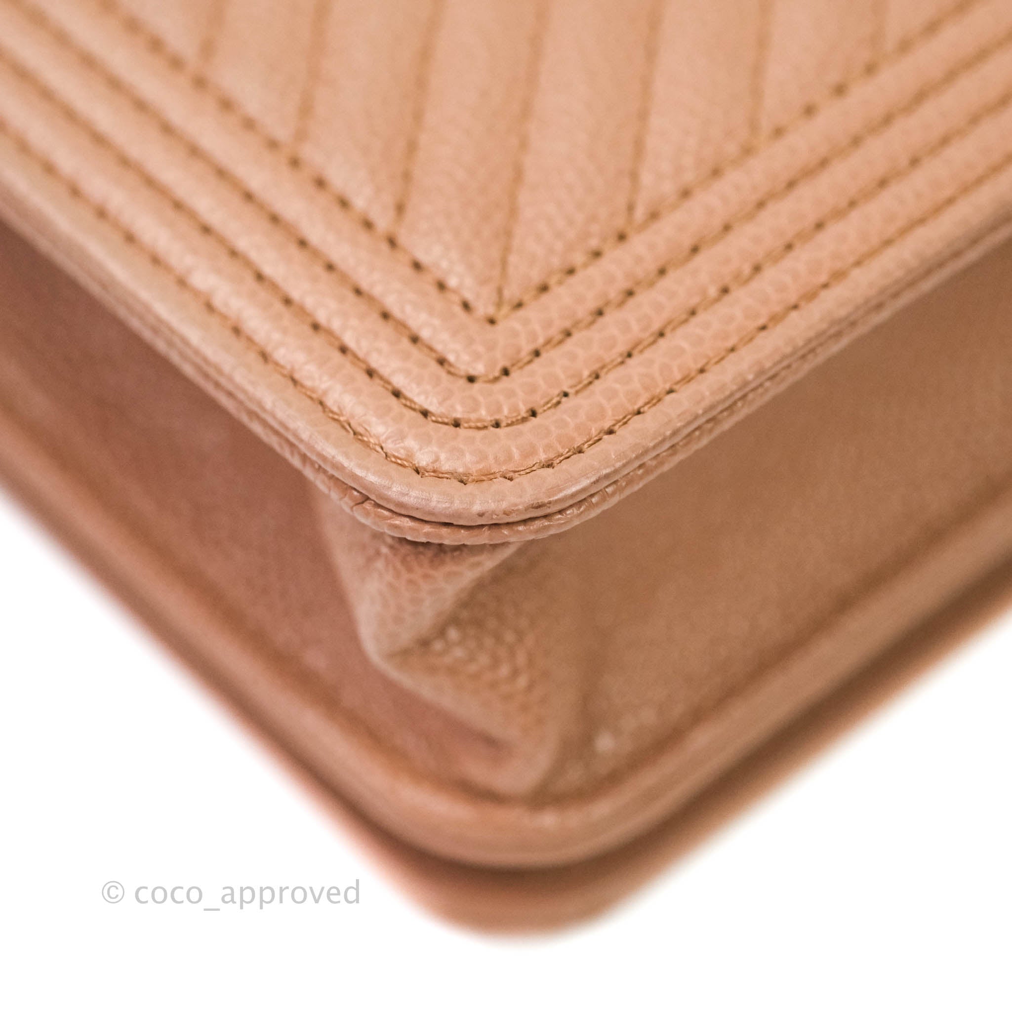 Chanel Chevron Boy Wallet on Chain WOC - Dark Beige Caviar Leather with Antique Gold Hardware | Crossbody Bag for Women, Perfect for Evening Events & Daily Use