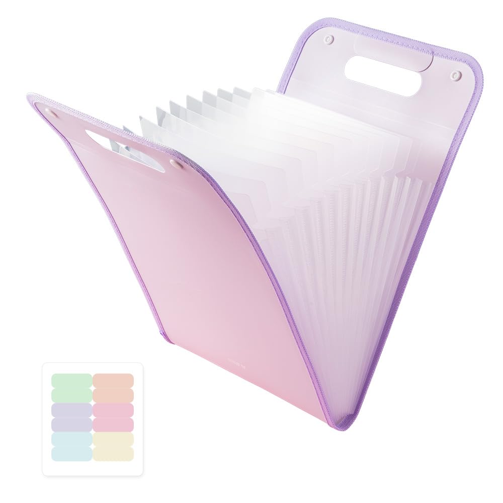 M&G 13-Pocket Expanding File Folder - Accordion Document Organizer with Labels, Portable A4 Letter Size Paper Holder for Receipts & Documents - Waterproof Office & School Supplies (Purple) - Perfect for School, Office, Travel & Home Organization