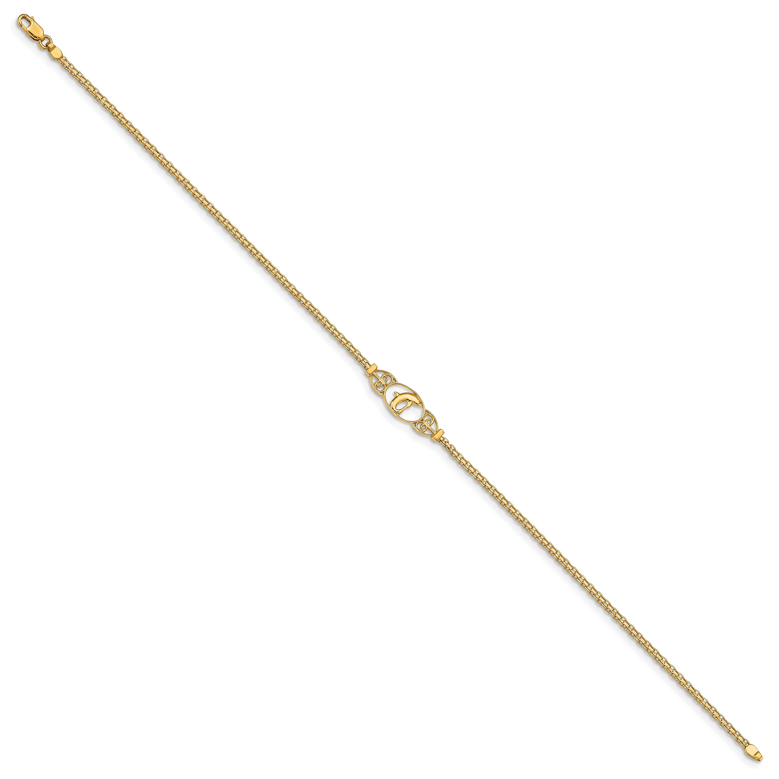 14K Yellow Gold Dolphin Anklet Bracelet - 9