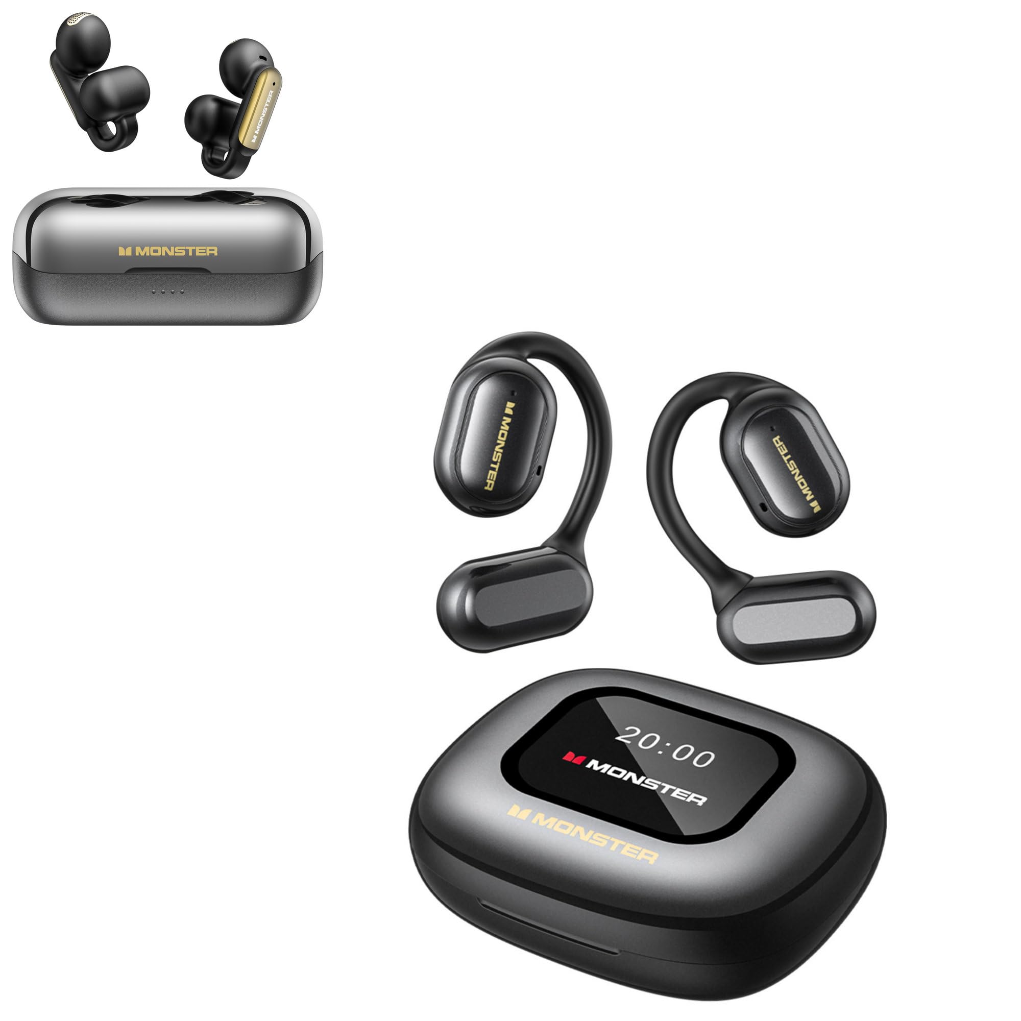 Monster Open AC601 & Open Touch Pro 100 Wireless Bluetooth Earbuds - Sweatproof Sport Earphones with HD Sound for Running, Gym & Workout | Perfect for iPhone & Android Phones
