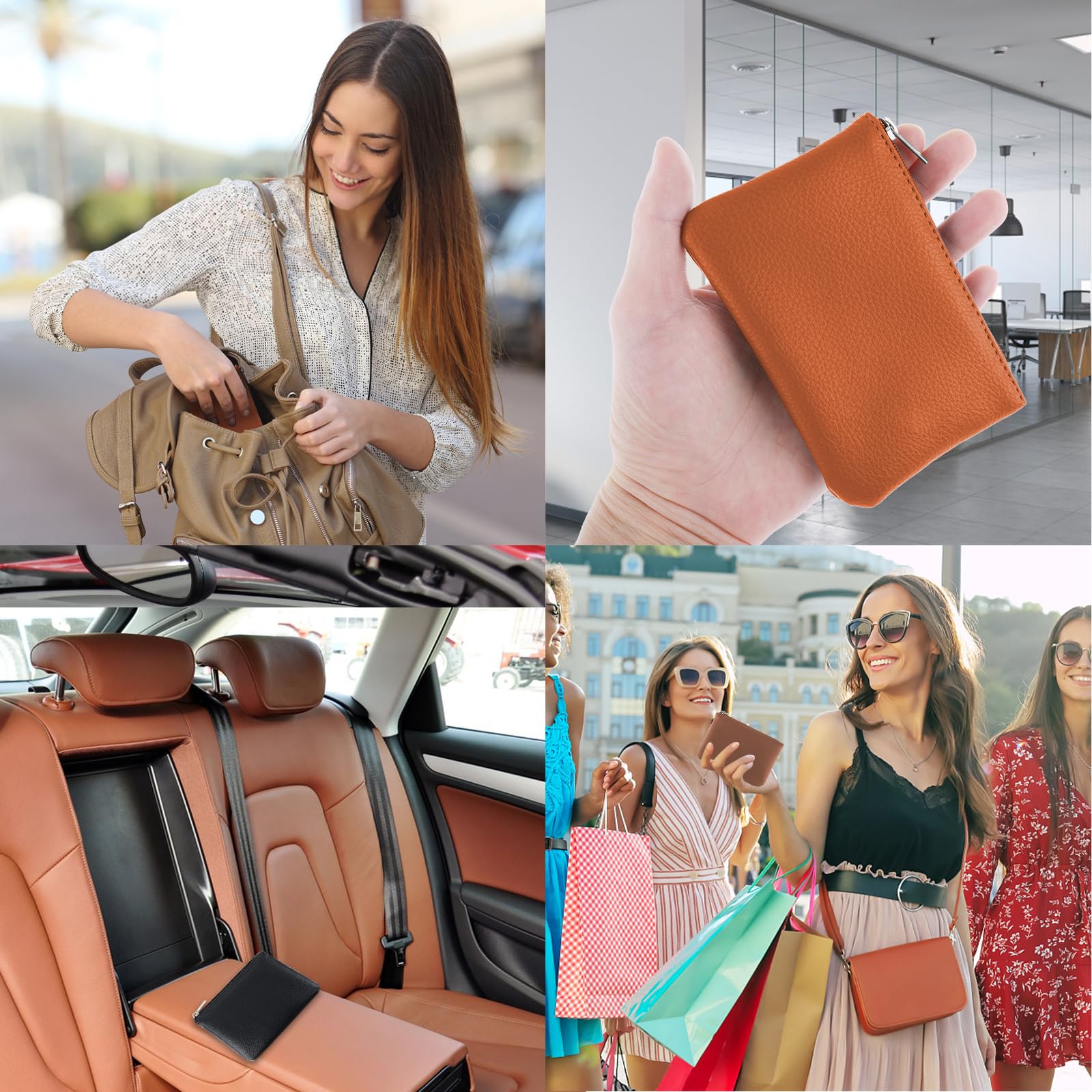 Giantree Small Wallet for Women - Cute PU Lychee Pattern Zipper Coin Purse, Mini Portable Change Wallet for Girls & Ladies (Holds ID, Keys, Headphones, Lipstick) - 2Pcs Set (Black + Brown) - Perfect for Everyday Use, Travel & Gifts