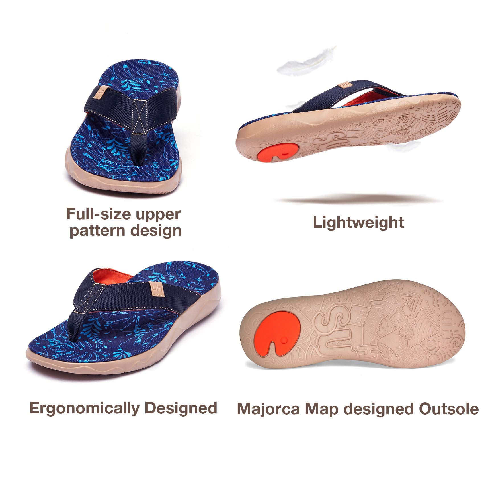 UIN Men's Flip Flops - Comfortable Thong Sandals for Beach, Summer & Travel - Hand-Painted Art Design - Non-Slip Casual Slippers for Pool, Vacation & Outdoor Activities