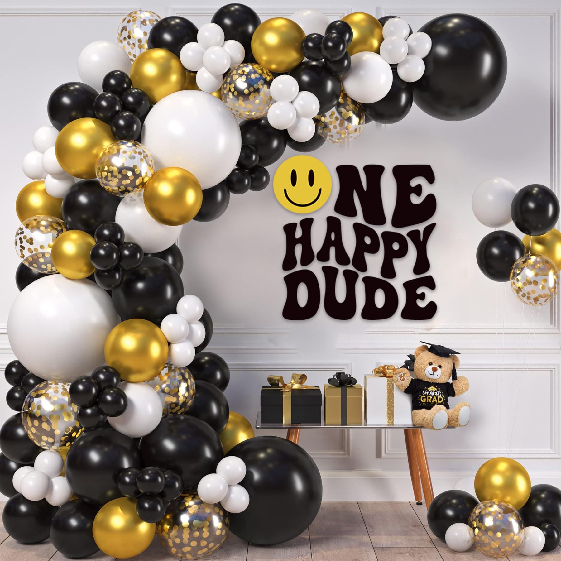 One Happy Dude Decal - 1st Birthday Party Decorations for Boys | Peel & Stick Smiley Face Stickers for Balloon Arches, Baby Showers & Nursery Wall Decor | Perfect for Birthday Backdrops, Cake Smash Photos & Milestone Celebrations