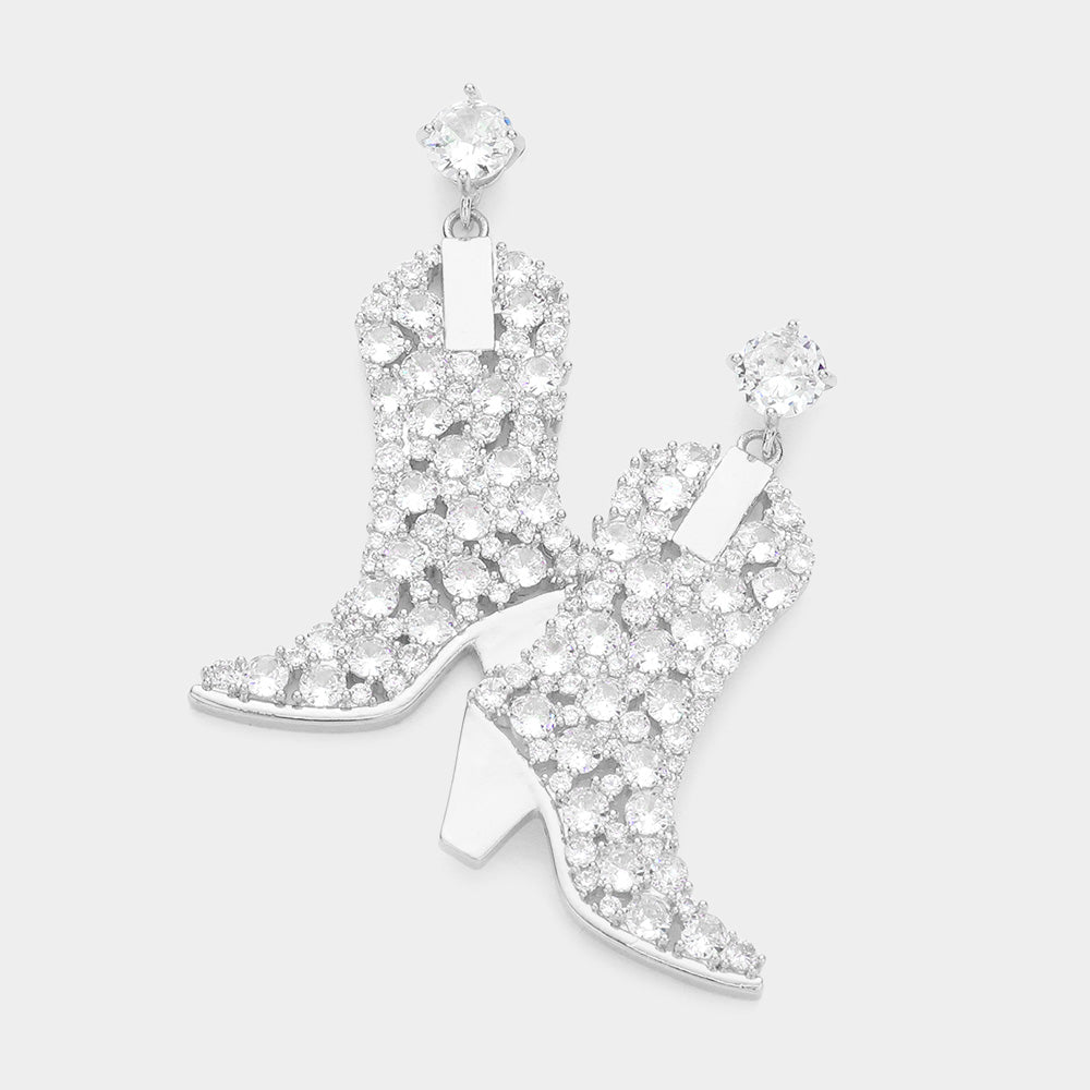 Elegant Cubic Zirconia Western Boot Dangle Earrings for Women | Evening Party & Cowgirl Fashion Jewelry | Perfect for Weddings, Date Nights & Country Concerts