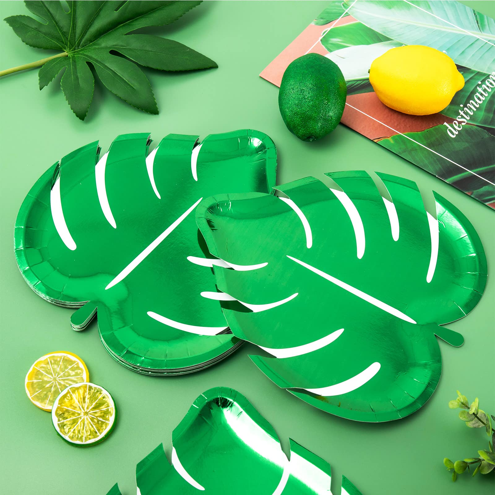 24Pcs Turtle Leaf Plates - Tropical Palm Leaf Disposable Tableware Set, Waterproof Eco-Friendly Paper Plates for Hawaiian Luau Party, Summer Picnic, Beach BBQ & Outdoor Dining Decor
