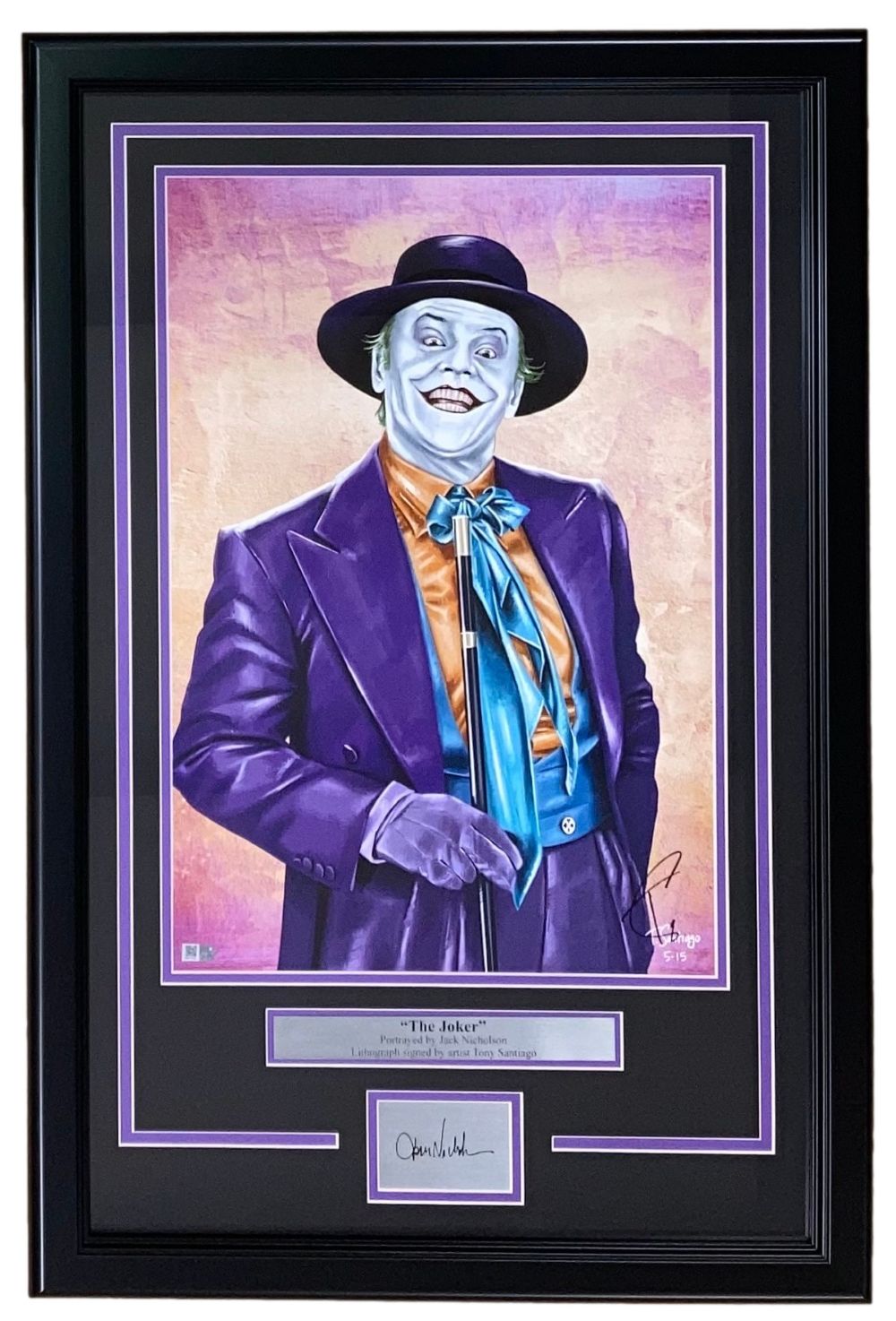 Authentic Jack Nicholson Joker 13x19 Framed Lithograph Signed by Tony Santiago with Laser Authentication - Perfect for Movie Memorabilia Collectors & Batman Fans