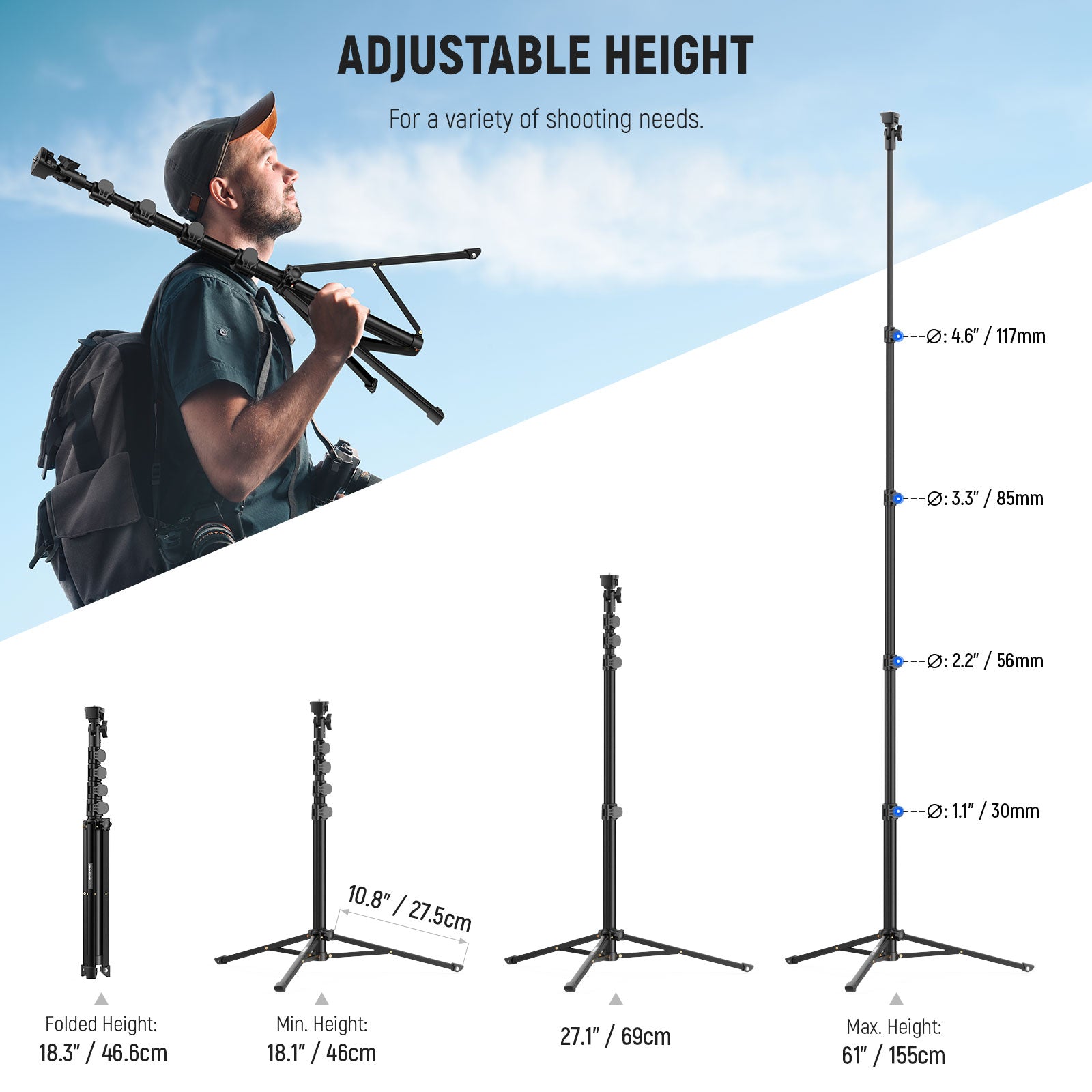NEEWER ST155+SP 08 155cm Professional Light Stand & Selfie Stick for Photography, YouTube Videos, TikTok Content Creation - Perfect for Studio, Outdoor Shooting and Vlogging