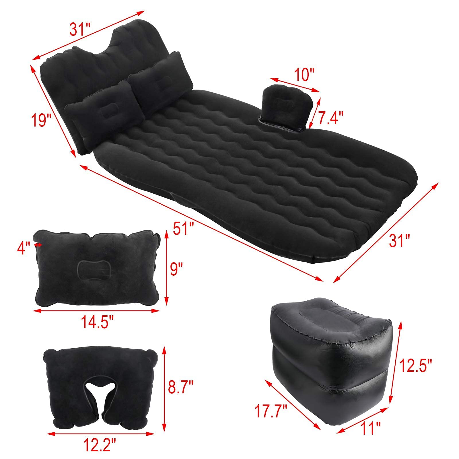 NovelBee Inflatable Car Air Mattress for Camping - Portable Air Bed with 2 Pillows & Foot Pads | Fits SUV, Truck, RV, Camper | Perfect for Road Trips & Outdoor Adventures