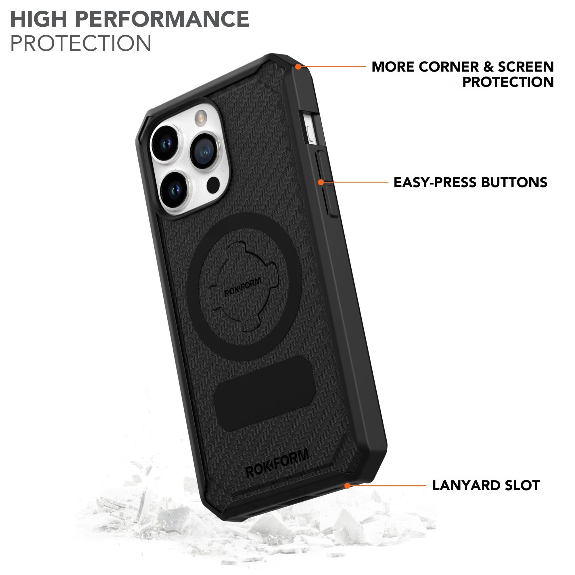 Rokform Rugged Magnetic iPhone 15 Pro Max Case with RokLock Twist Lock - Military-Grade Drop Protection, Wireless Charging Compatible (Black) - Perfect for Outdoor Adventures, Construction Work & Extreme Sports