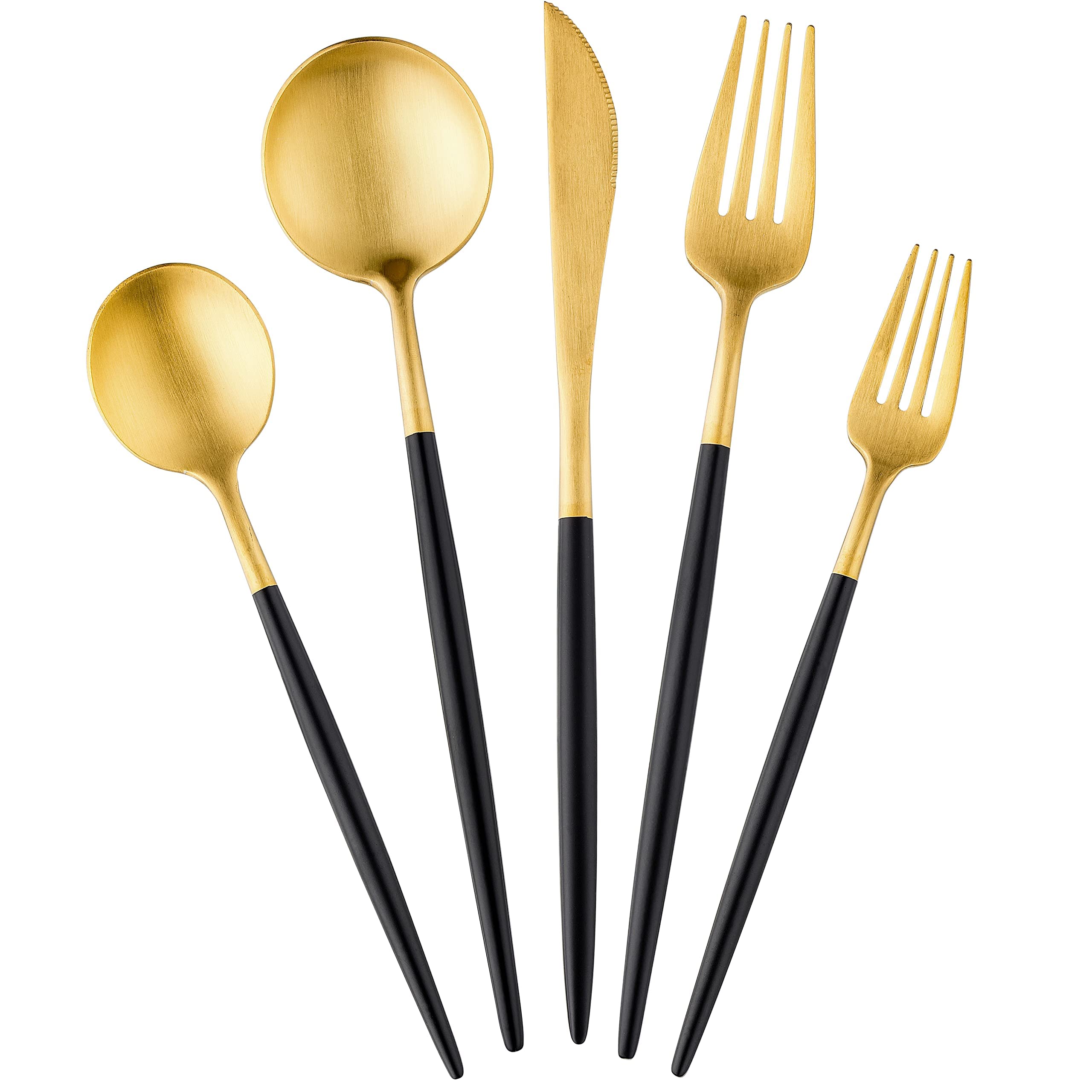 Vikko Decor Modern Silverware Set - Matte Black & Gold 18/10 Stainless Steel Flatware - 20-Piece Cutlery Set for 4 - Elegant Two-Toned Long Handled Dining Utensils - Perfect for Fine Dining, Dinner Parties & Upscale Restaurants