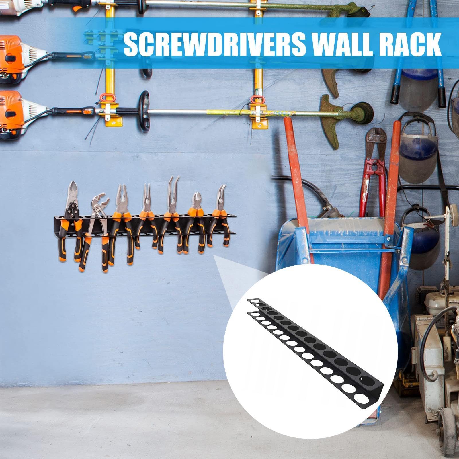 Wall Mounted Tool Organizer Rack for Screwdrivers, Pliers & Hammers - Heavy Duty Workshop Tool Storage with Wall Mount - Perfect for Garage, Workshop & DIY Projects