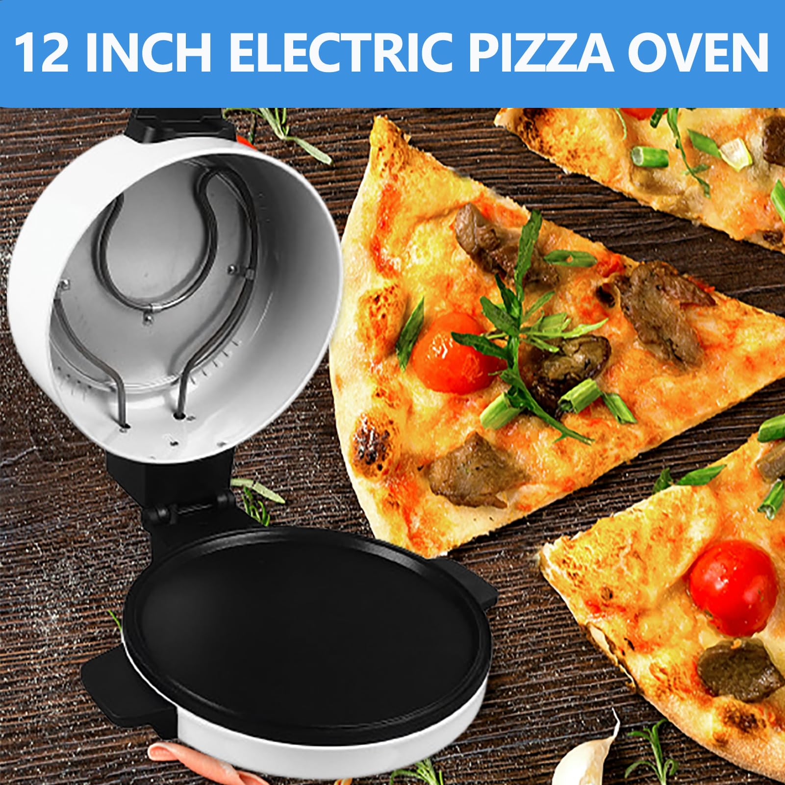 2000W Electric Pizza Oven - 12 Inch Countertop Pizza Maker for Indoor & Outdoor Use | Portable Pizza Grill & Bread Toaster | Perfect for Home, School, Camping & Parties | Commercial-Grade Kitchen Appliance for Steak & Pizza Making