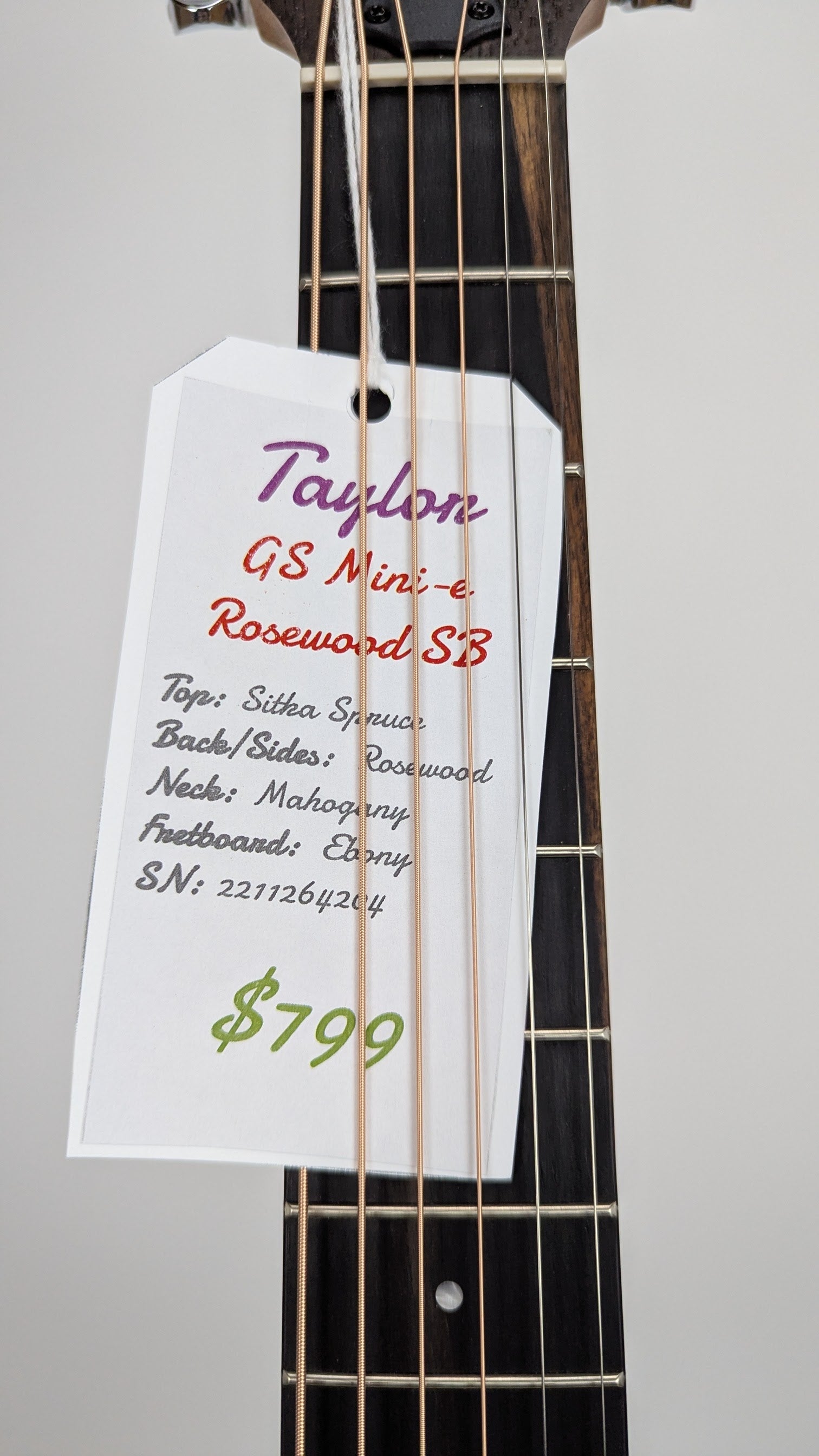 Taylor GS Mini e Rosewood Acoustic-Electric Guitar with Solid Sitka Spruce Top | Natural Finish | Serial Number 2211264204 | Perfect for Travel, Camping & Live Performances