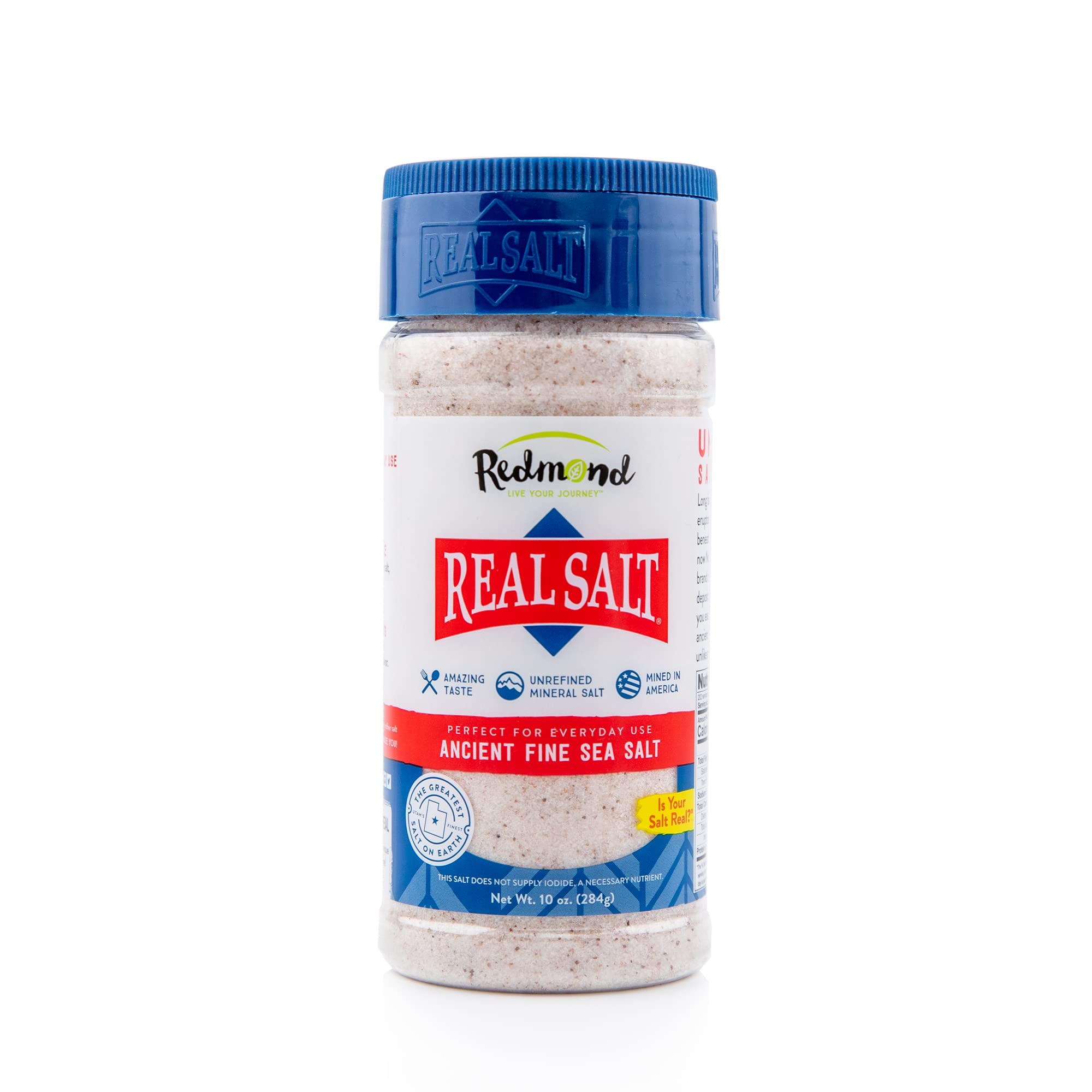 Redmond Real Sea Salt - Natural Unrefined, Gluten-Free Fine Grain Salt, 10oz Shaker (1 Pack) - Perfect for Cooking, Baking & Seasoning Dishes
