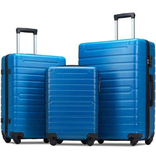 XLO 3-Piece Lightweight Hardshell Luggage Set with TSA Lock - Expandable Spinner Suitcases, 4-Wheel Carry On Travel Luggage (Blue) - Perfect for Family Vacations, Business Trips & International Travel