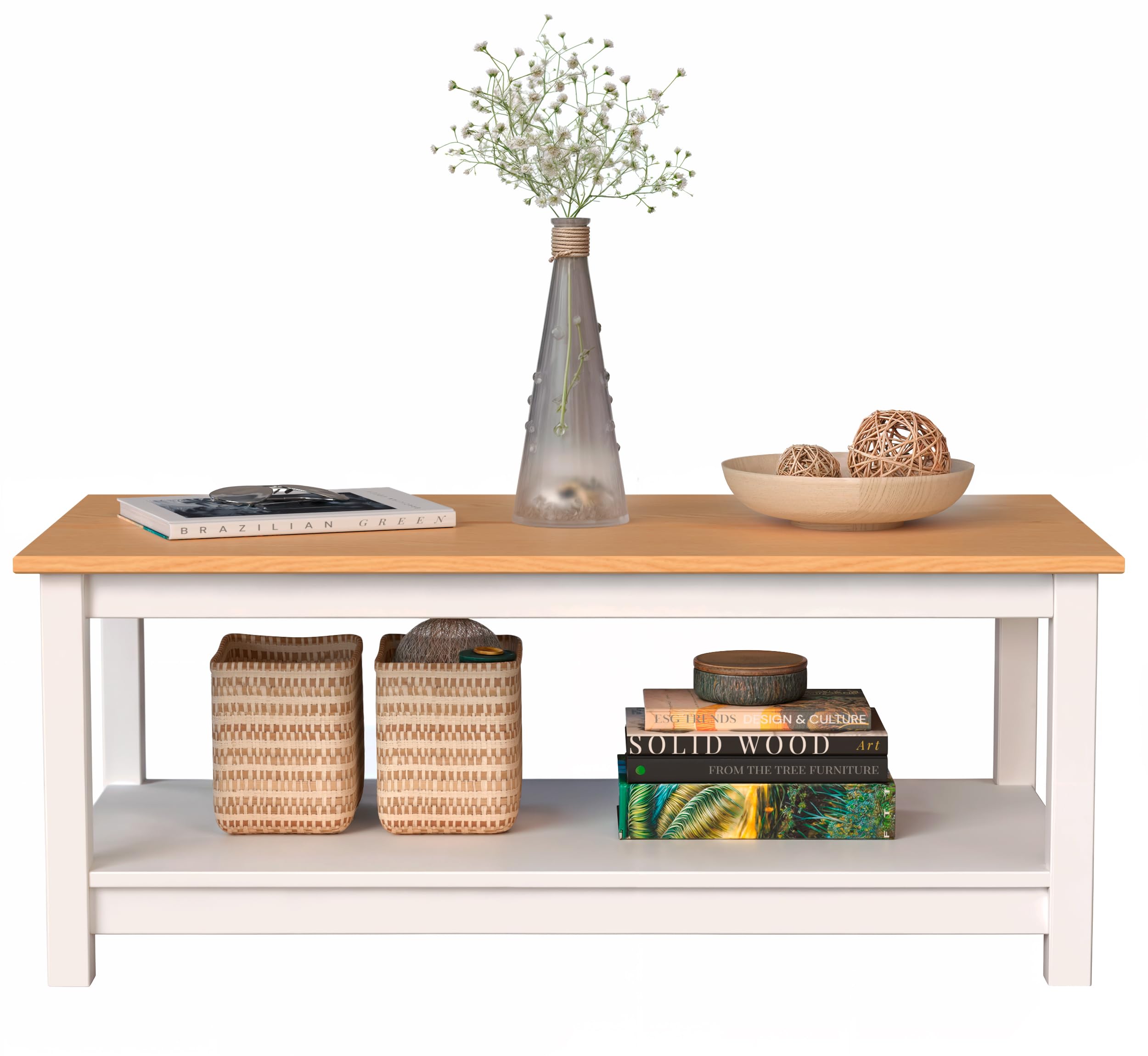 White & Pine Coffee Table with Storage Shelf - Modern Living Room Furniture for Small Spaces, Home Decor & Organization | Perfect for Apartments, Dorms & Cozy Spaces