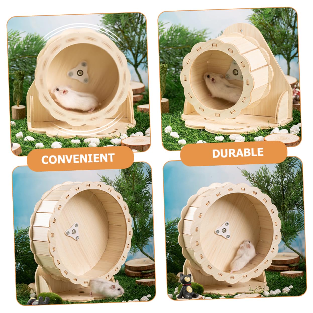 Silent Wooden Hamster Exercise Wheel - Small Pet Running Saucer Toy for Hamsters, Gerbils & Mice - Perfect for Cage, Playpen & Nighttime Use (1pc)