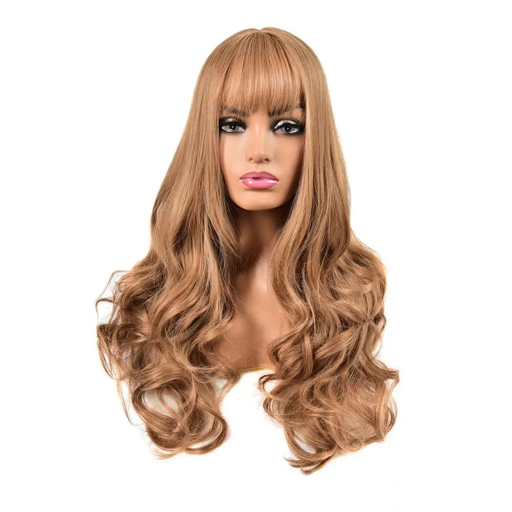 Strawberry Blonde Long Wavy Synthetic Hair Wig - Heat Resistant Fiber for Cosplay, Costume Parties & Daily Fashion