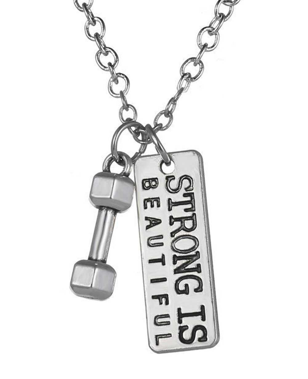 Stylesilove Unisex Antique Silver Weightlifting Charm Pendant Necklace for Gym, Fitness & Sports Enthusiasts - Perfect Workout Accessory