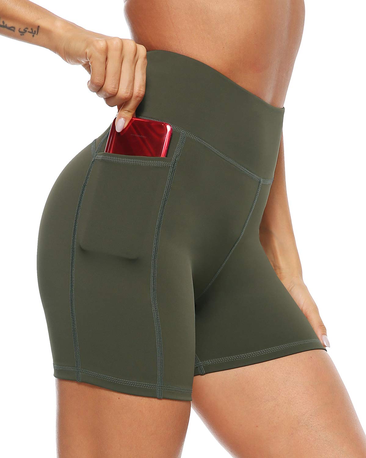AFITNE Women's High Waist Biker Shorts with Pockets - Tummy Control Workout Shorts for Running, Yoga & Gym - Perfect for Fitness, Lounge & Everyday Wear