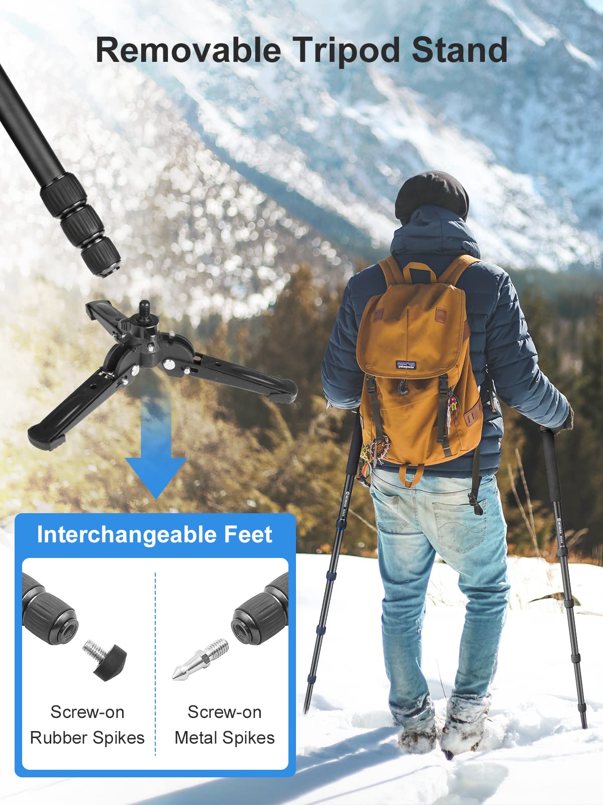 Moman MA65 Professional Aluminum Alloy Camera Monopod - Extendable to 65 Inch, Supports 22lbs/10kg DSLR & Camcorder - Removable Tripod Base for Travel & Outdoor Photography - Perfect for Vlogging, Sports Events & Landscape Shooting