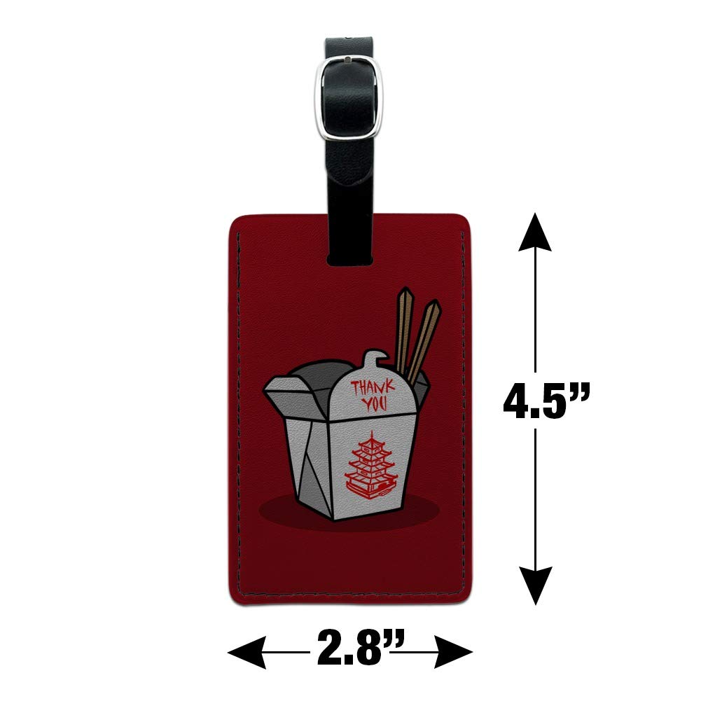 Chinese Takeout Food Box with Chopsticks - Rectangle Leather Luggage Tag & ID Holder for Travel, Office, and School Organization