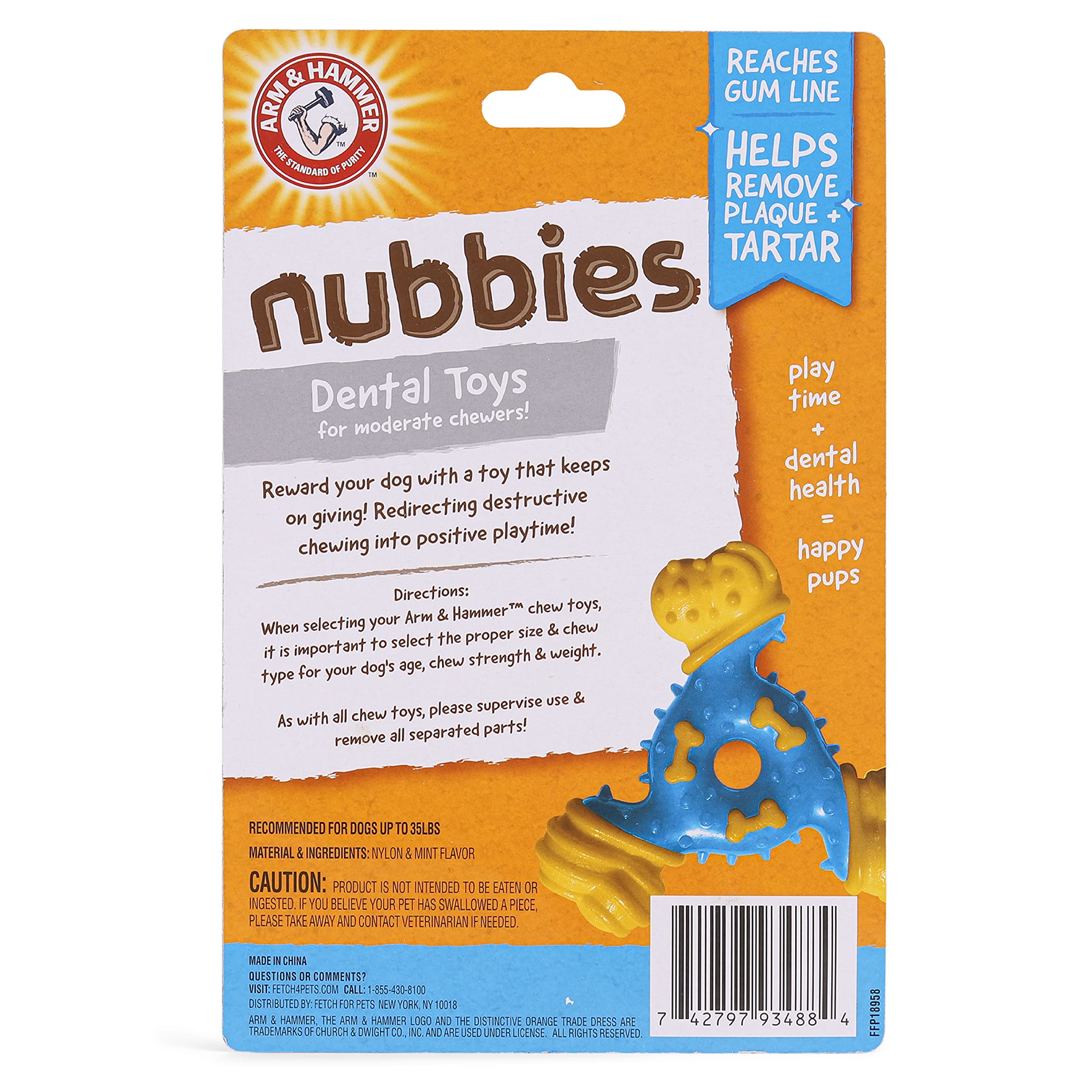 Arm & Hammer for Pets Nubbies TriBone Dental Chew Toy for Dogs - Peanut Butter Flavor with Baking Soda | Helps Reduce Plaque & Tartar, Best for Moderate Chewers (Pack of 24) | Great for Teeth Cleaning, Playtime & Long-Lasting Chewing Fun