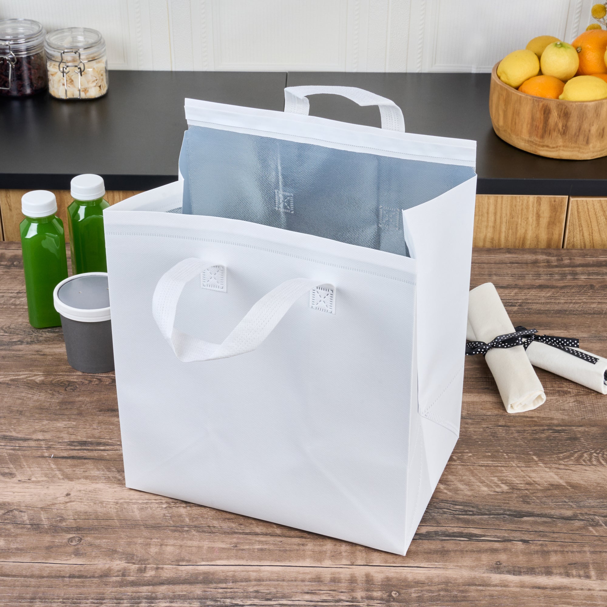 Premium White Insulated Takeout Food Delivery Bags - Tamper Evident, 11.75
