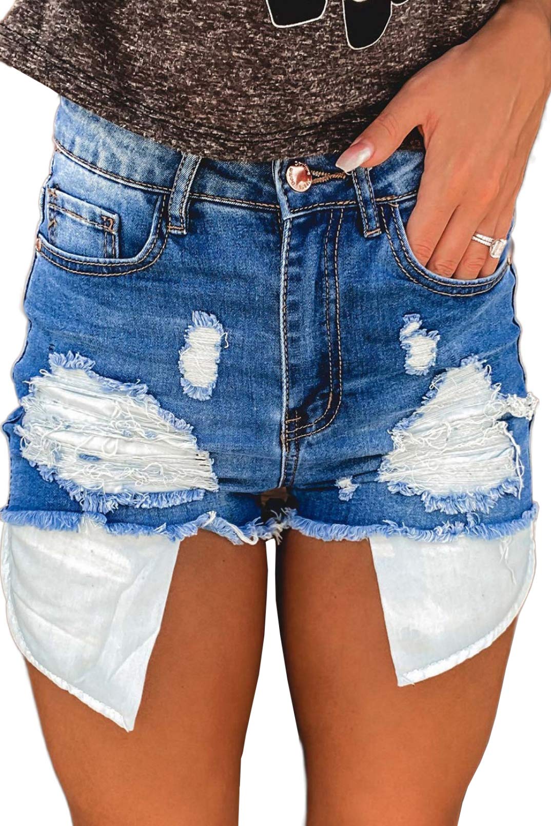 Happy Sailed Mid Waisted Women's Denim Shorts - Casual Ripped Frayed Raw Hem Jeans Shorts with Pockets | Perfect for Summer Outfits, Beach Trips, and Casual Streetwear