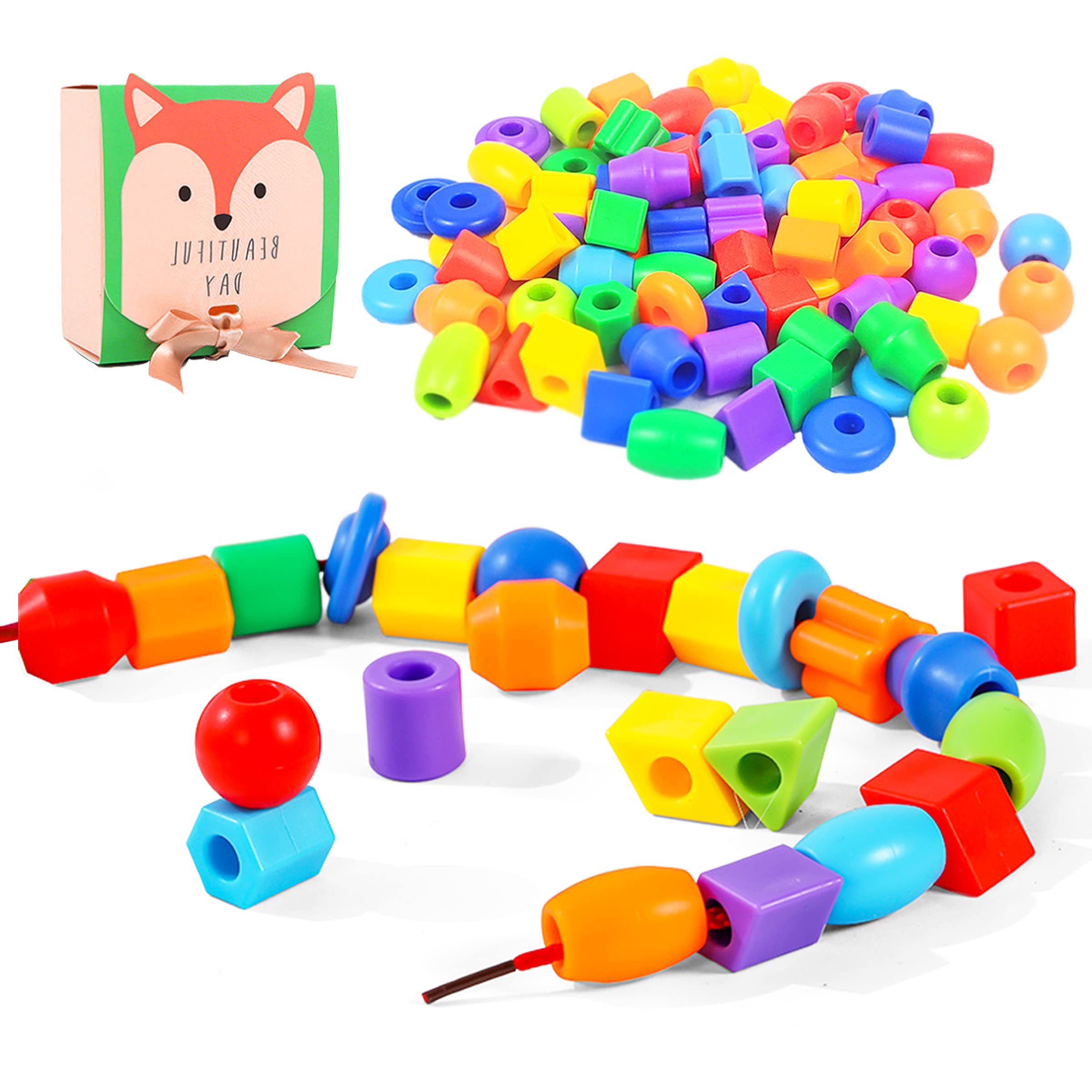 70-Piece Plastic Lacing Beads Set for Kids - Fun Shapes, Bright Colors & Long String | Educational Occupational Therapy Toys | Montessori Fine Motor Skills Development for Toddlers & Preschoolers Ages 3+ | Perfect for Classroom Activities & Home Learning