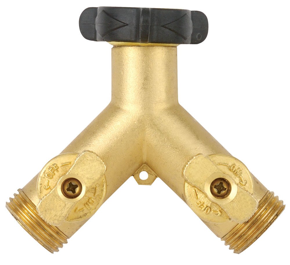 Gilmour High Flow Brass Dual Valve Water Hose Faucet Y - Heavy Duty Outdoor Garden Faucet for Lawn, Yard, and Car Washing
