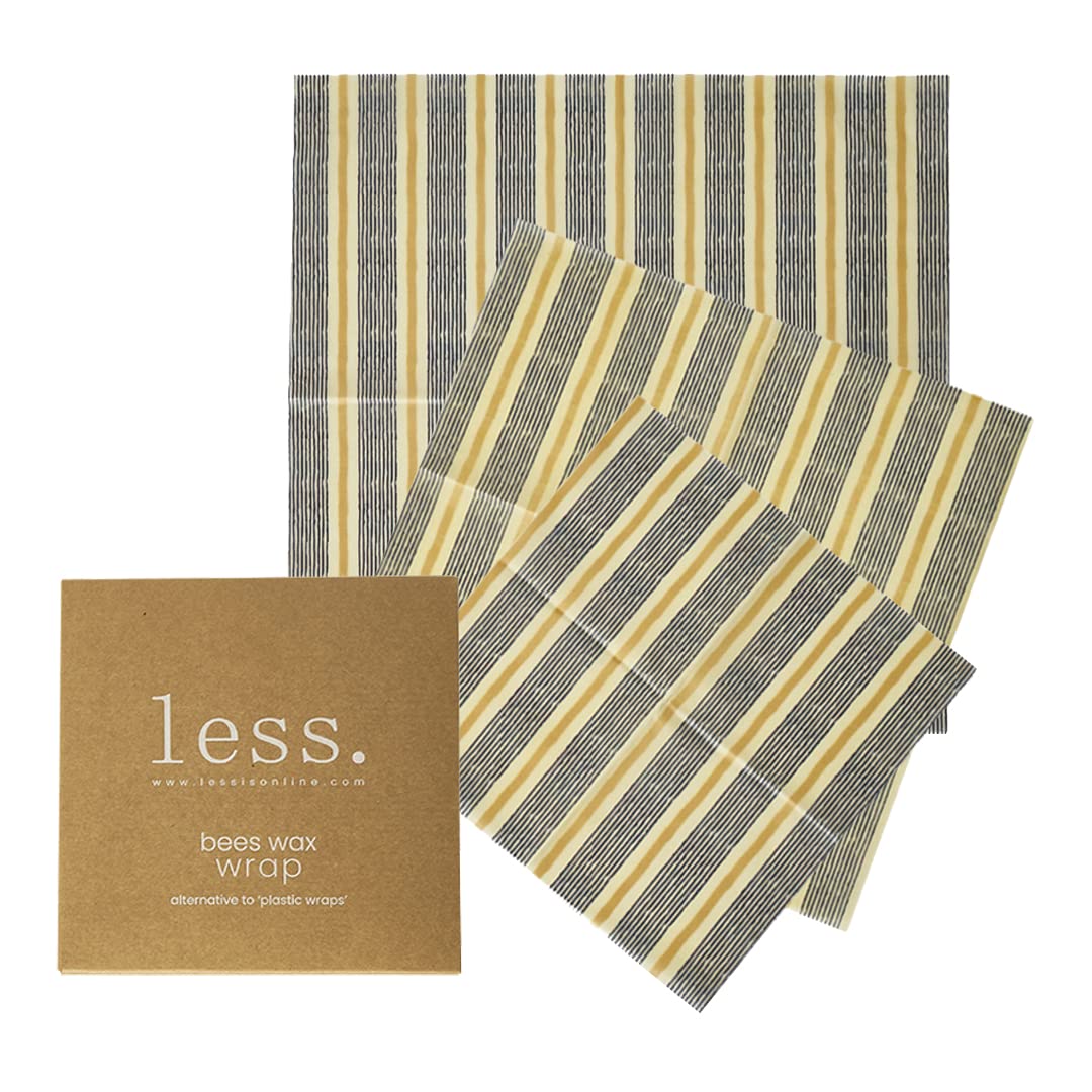 Eco-Friendly Reusable Beeswax Food Wraps 3-Pack (S/M/L) - Plastic Wrap Alternative, Compostable & Sustainable, Striped Pattern - Perfect for Sandwiches, Fruits & Food Storage