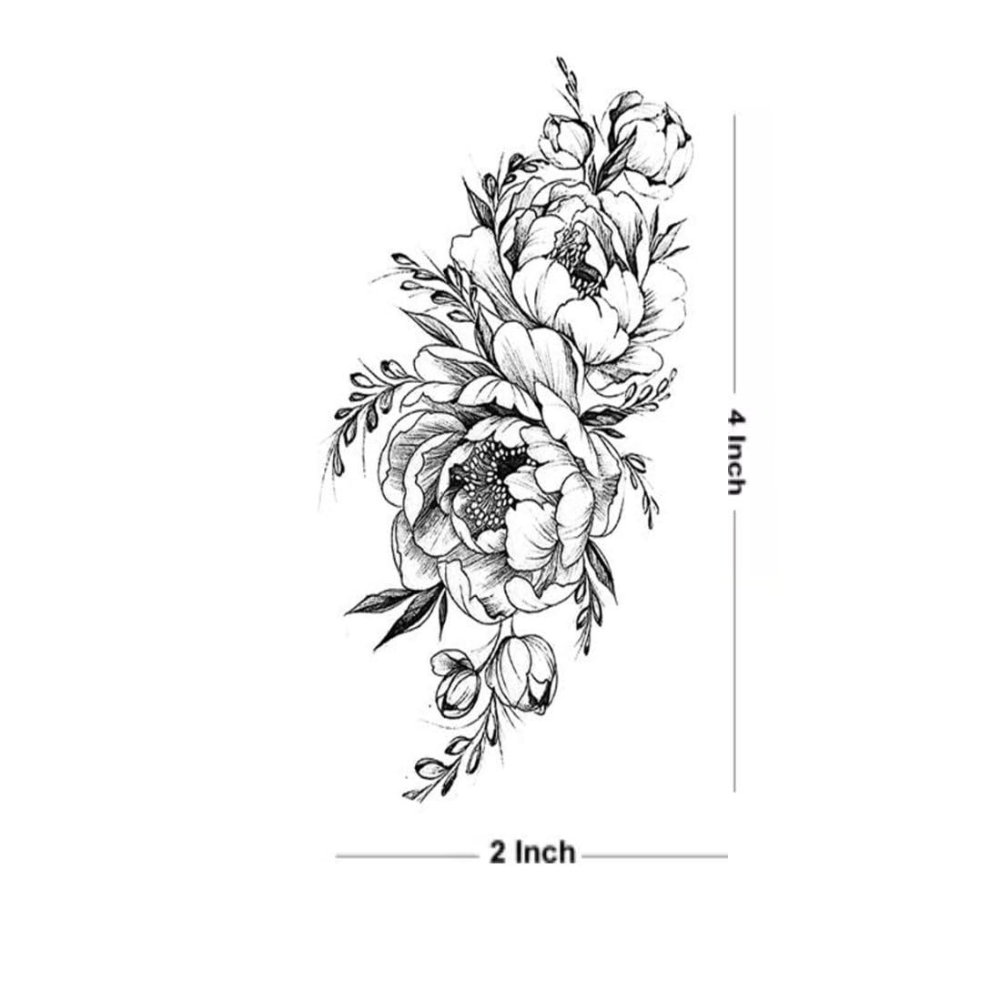 Waterproof Black Flower Temporary Tattoos for Women - Floral Bouquet Fake Tattoo Stickers | Perfect for Parties, Weddings, Festivals & Everyday Fashion Accessories