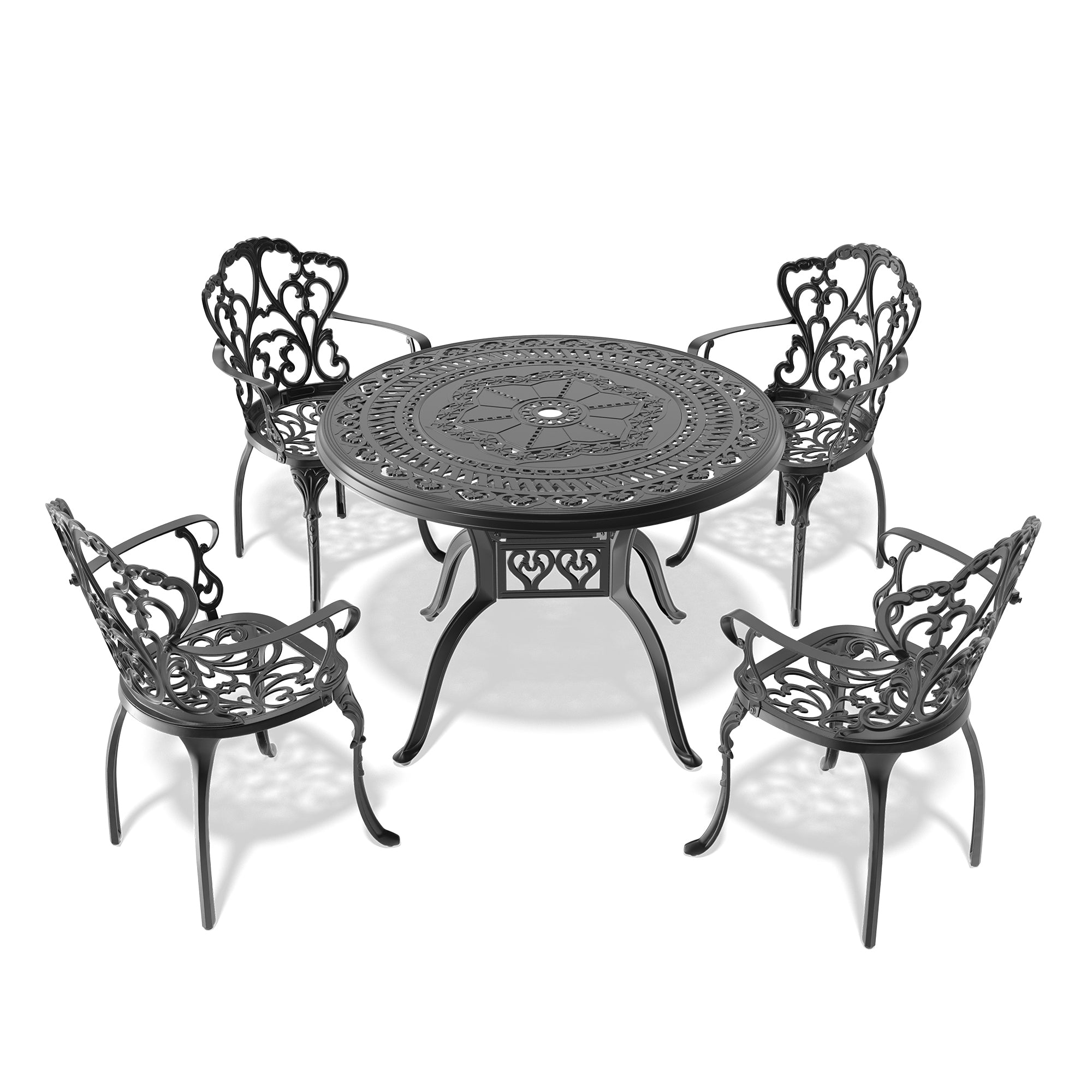 5-Piece Cast Aluminum Patio Furniture Set with Cushions - Outdoor Garden, Poolside, Backyard Lounge Seating (Random Color Cushions Included)
