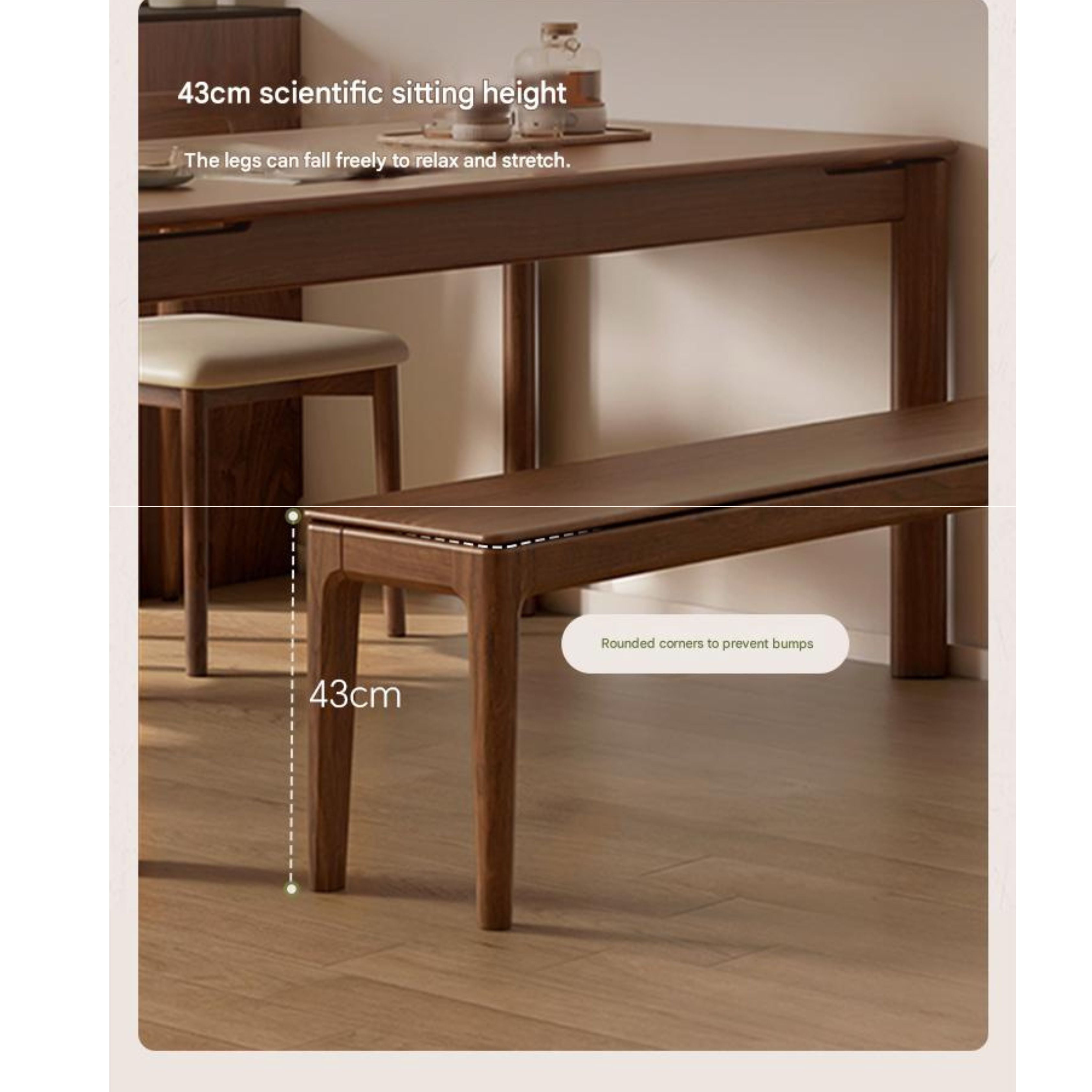 Black Walnut Solid Wood Nordic Long Bench - Modern Entryway & Dining Room Seating - Perfect for Hallway, Bedroom, and Living Room Decor
