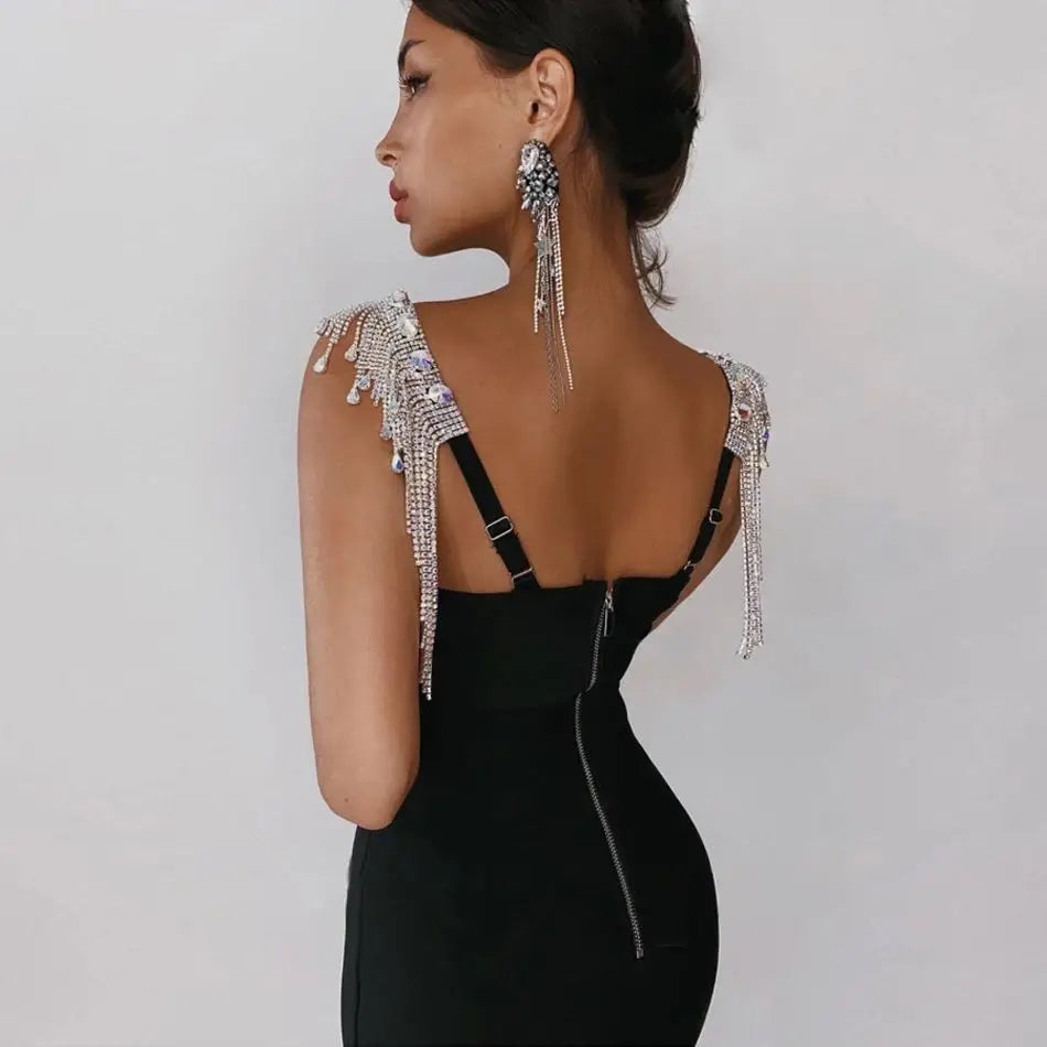 Black Pink Tassel Sleeve Rayon Bandage Dress - Elegant Cocktail Party Dress for Women | Perfect for Night Out, Club Wear, Date Night & Special Occasions
