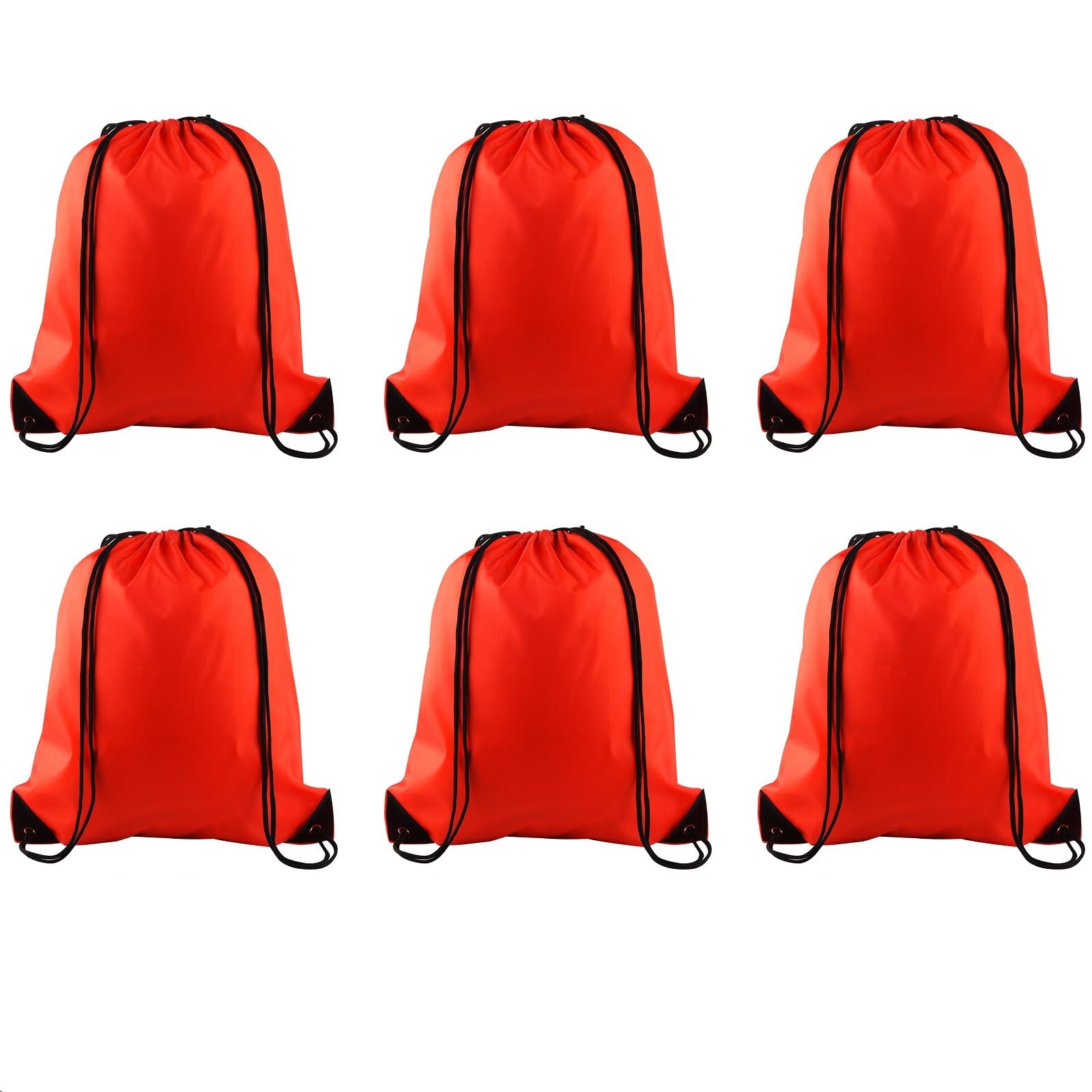 PLULON 6 Pack Red Drawstring Backpacks - Bulk Cinch Sacks for Gym, Yoga, Travel & Outdoor Sports | Lightweight & Durable String Bags for School, Beach, Camping & Fitness Activities