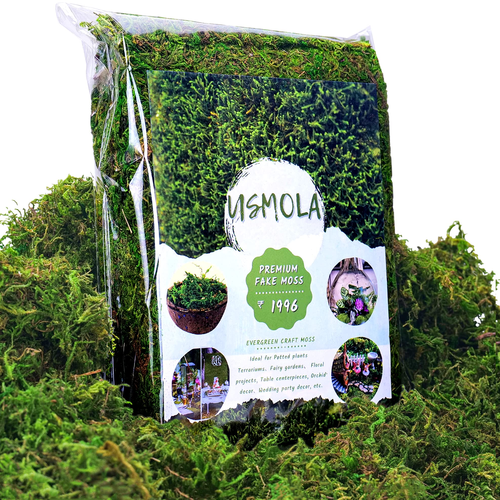 Usmola Artificial Fake Moss - 8OZ Realistic Green Craft Moss for Potted Plants, Centerpieces, Terrariums & DIY Home Decor - Perfect for Fairy Gardens, Floral Arrangements & Tabletop Displays