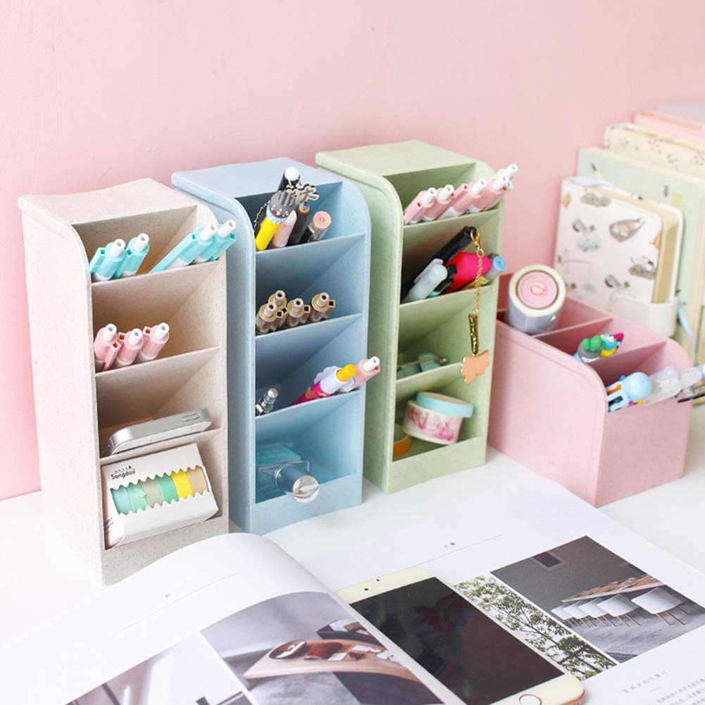 AKDSteel Desk Organizer - Diagonal Matte Pen Holder & Stationery Storage Box, Green Office Desk Accessory for Pencils, Markers, Scissors - Perfect for Home Office, School & Workspace Organization