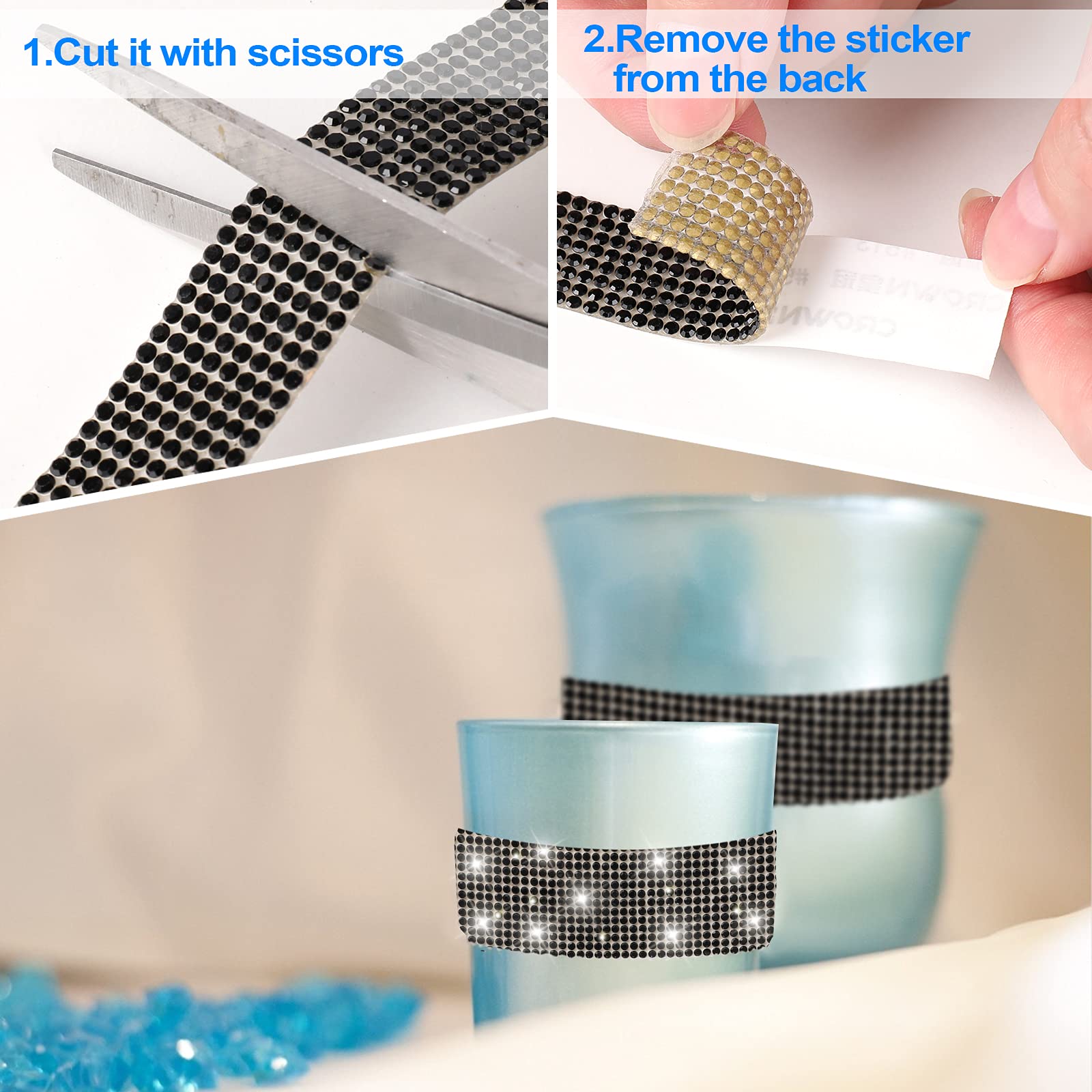 Self-Adhesive Black Rhinestone Diamond Ribbon - 2mm Sparkling Crystal Stickers for Car Decoration, DIY Crafts, Phone Cases, Nail Art & Home Decor (1.2