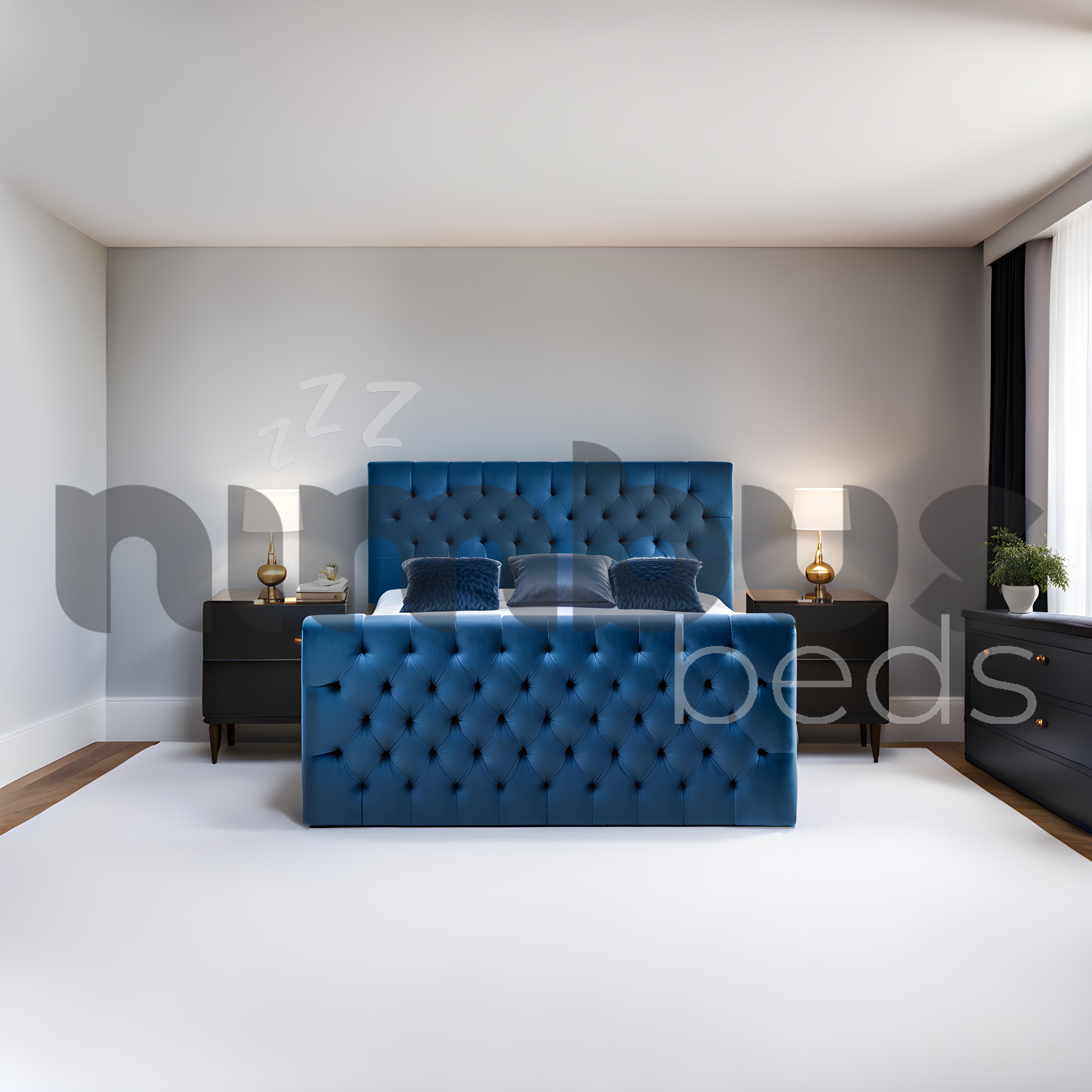 Chesterfield Luxury Bed Frame - Queen/King Size Upholstered Platform Bed with Button Tufting & Wooden Slats - Perfect for Master Bedroom & Guest Room