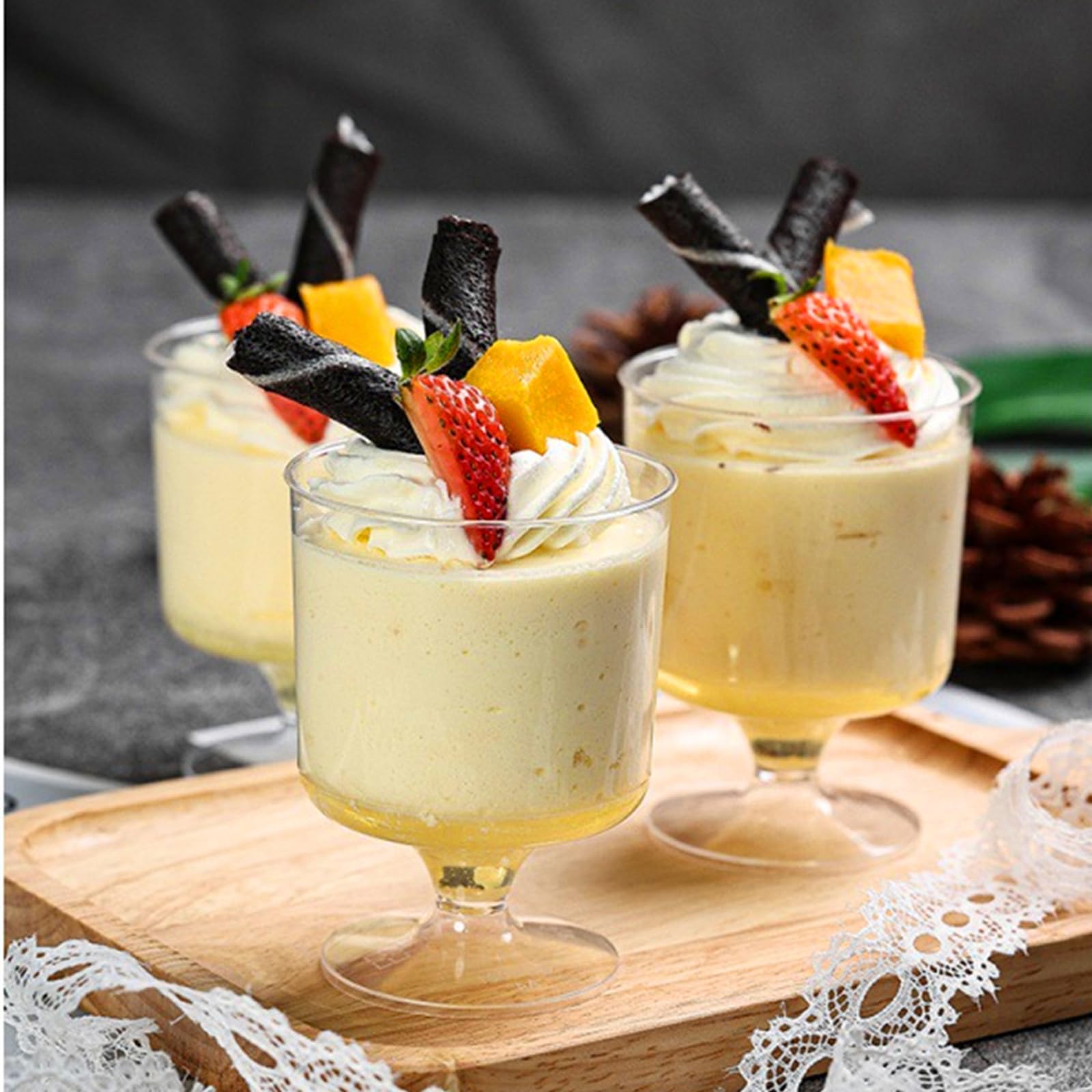 TOFLEN 80-Pack 5 Oz Mini Plastic Dessert Cups with Spoons | Round Party Appetizer Goblets for Mousse, Pudding, Dessert Shooters | Perfect for Weddings, Baby Showers & Cocktail Parties