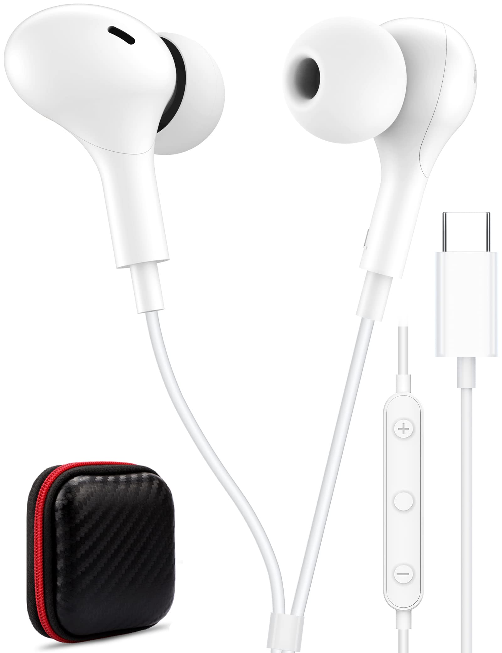 USB C Wired Earbuds with Microphone & Volume Control - Magnetic In-Ear Headphones for Samsung S23/S22/S21/S20/A53/A54, iPhone 15 Pro Max, Pixel 6/6a/7a/8/5 - Bass Stereo Sound & Noise Canceling for Workouts, Commuting & Gaming